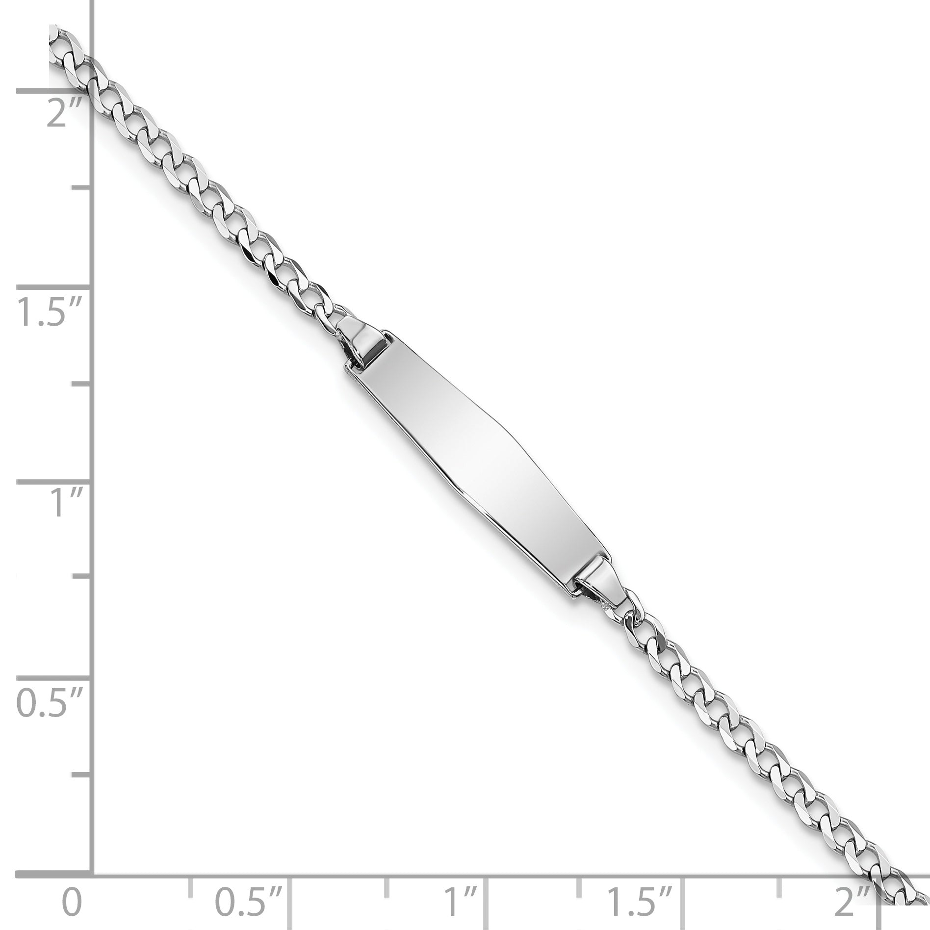 14k White Gold Polished Solid Chain/Solid Plate Flat Curb Link Soft Diamond Shape 19.5x5.5mm Plate 7 inch ID Bracelet