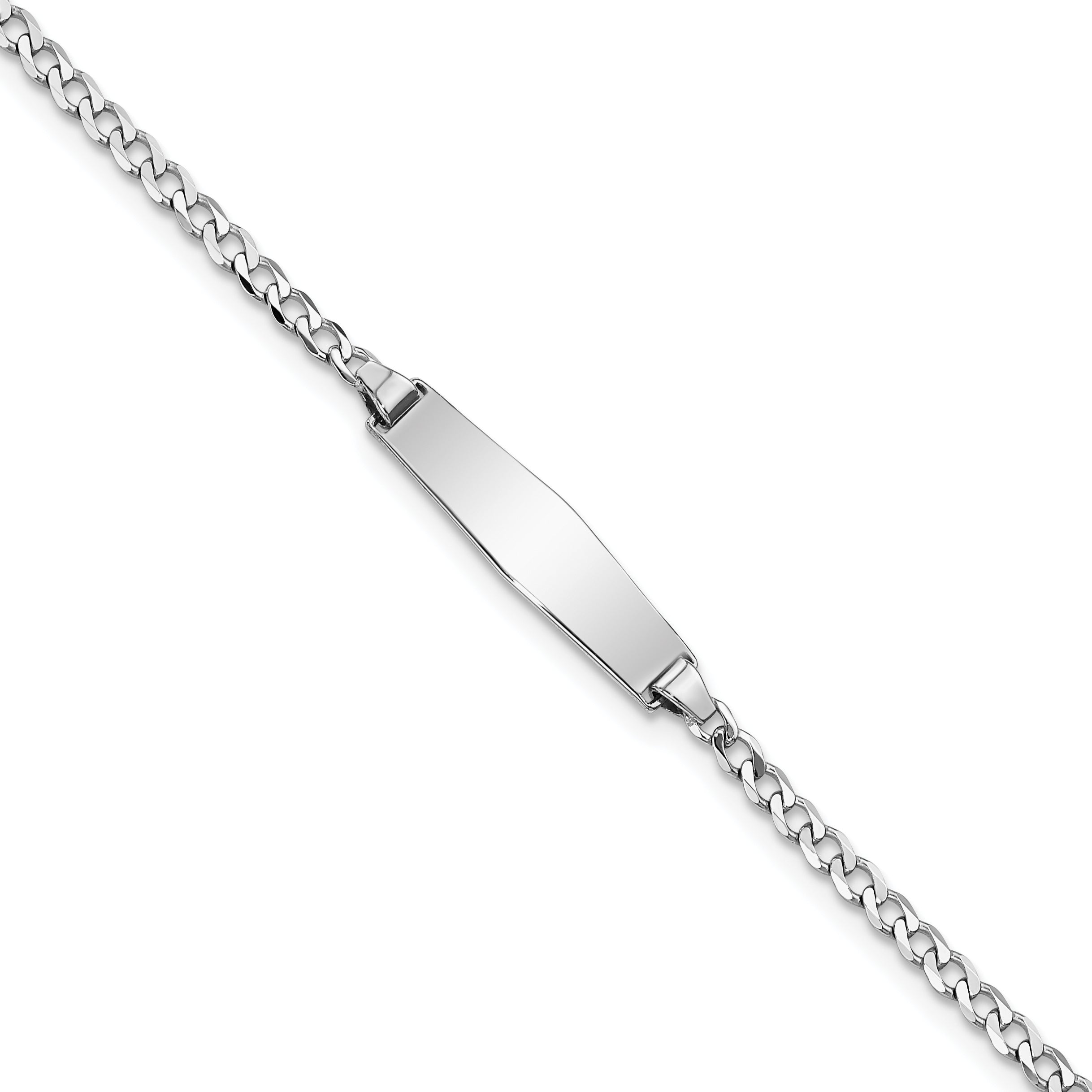 14k White Gold Polished Solid Chain/Solid Plate Flat Curb Link Soft Diamond Shape 19.5x5.5mm Plate 7 inch ID Bracelet Main image