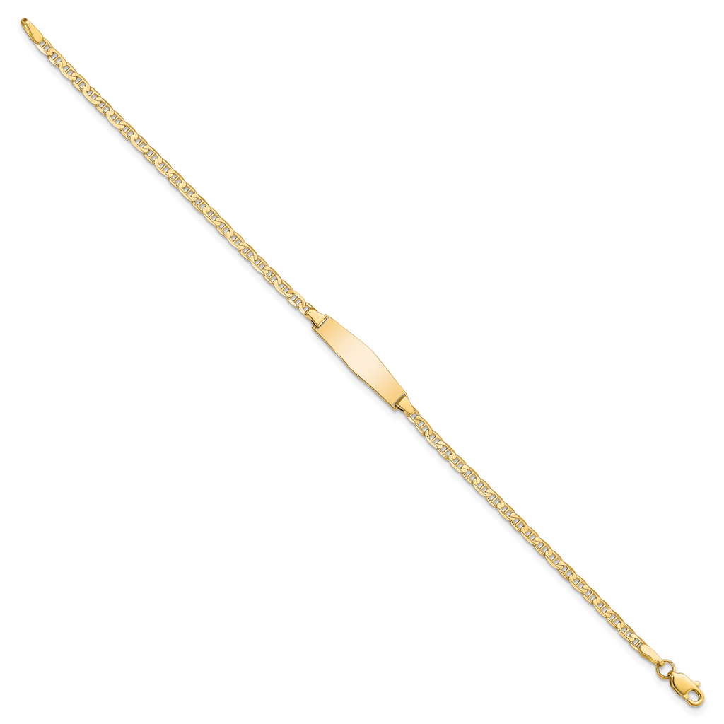 14k Polished Solid Chain/Solid Plate Flat Anchor Link Soft Diamond Shape 19.5x5.2mm Plate 7 inch ID Bracelet