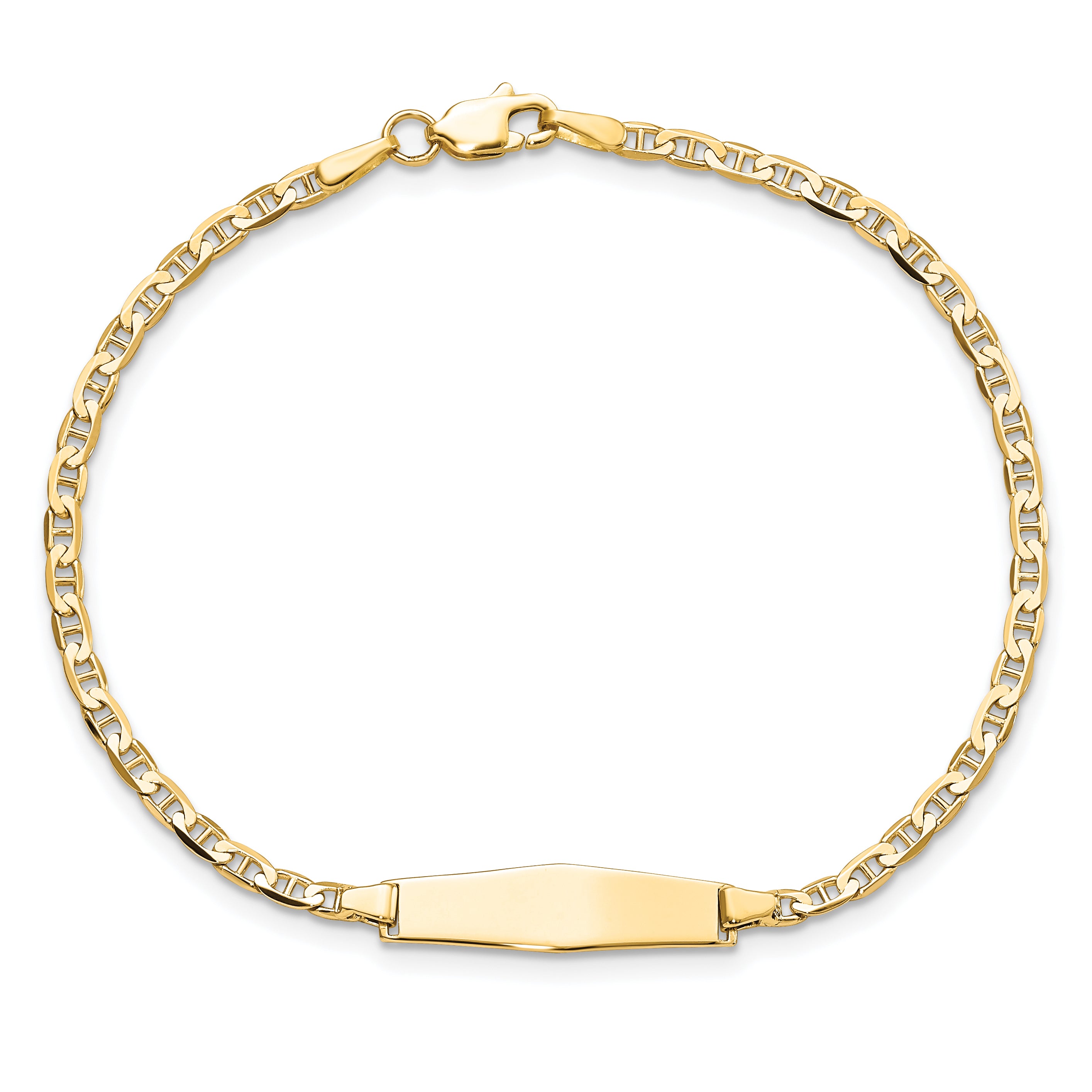 14k Polished Solid Chain/Solid Plate Flat Anchor Link Soft Diamond Shape 19.5x5.2mm Plate 7 inch ID Bracelet