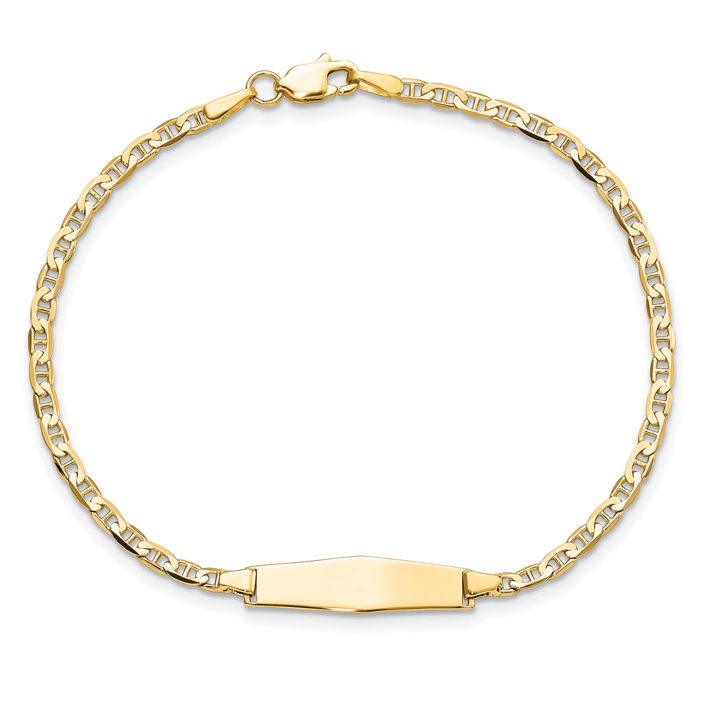 14k Polished Solid Chain/Solid Plate Flat Anchor Link Soft Diamond Shape 19.5x5.2mm Plate 7 inch ID Bracelet