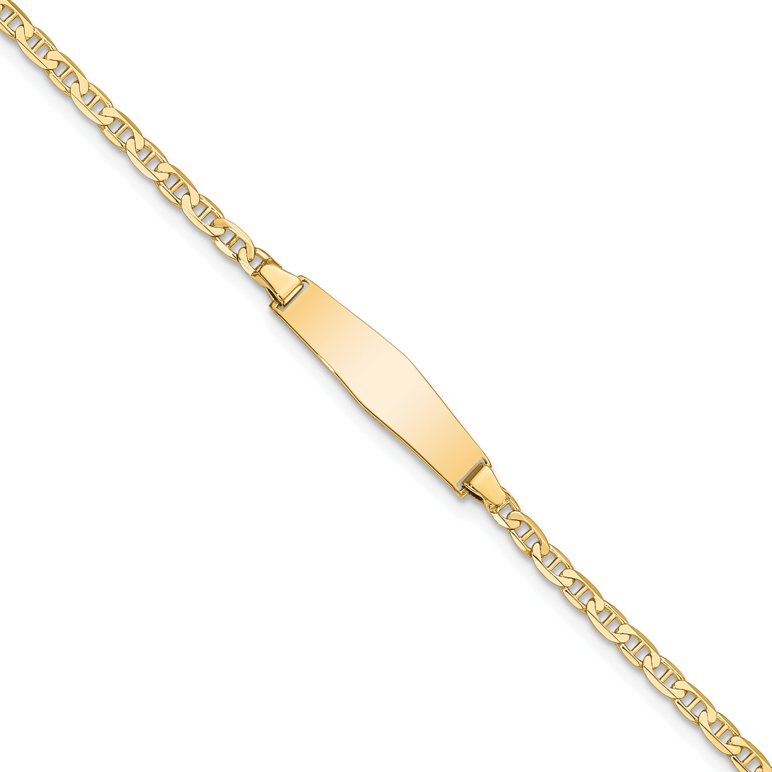 14k Polished Solid Chain/Solid Plate Flat Anchor Link Soft Diamond Shape 19.5x5.2mm Plate 7 inch ID Bracelet Main image