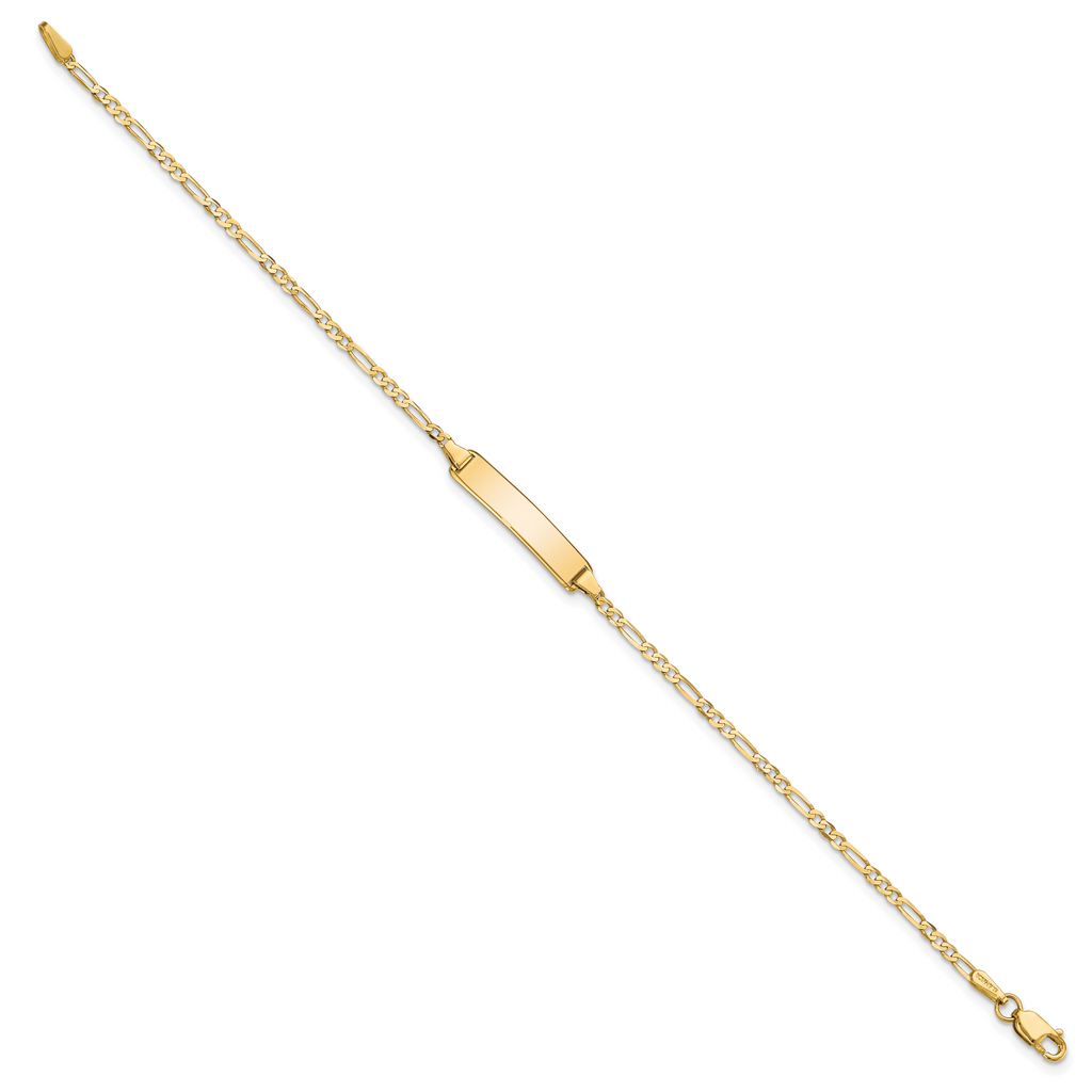 14k Polished Solid Chain/Solid Plate Flat Figaro Link 19.5x4.5mm Plate 7 inch ID Bracelet