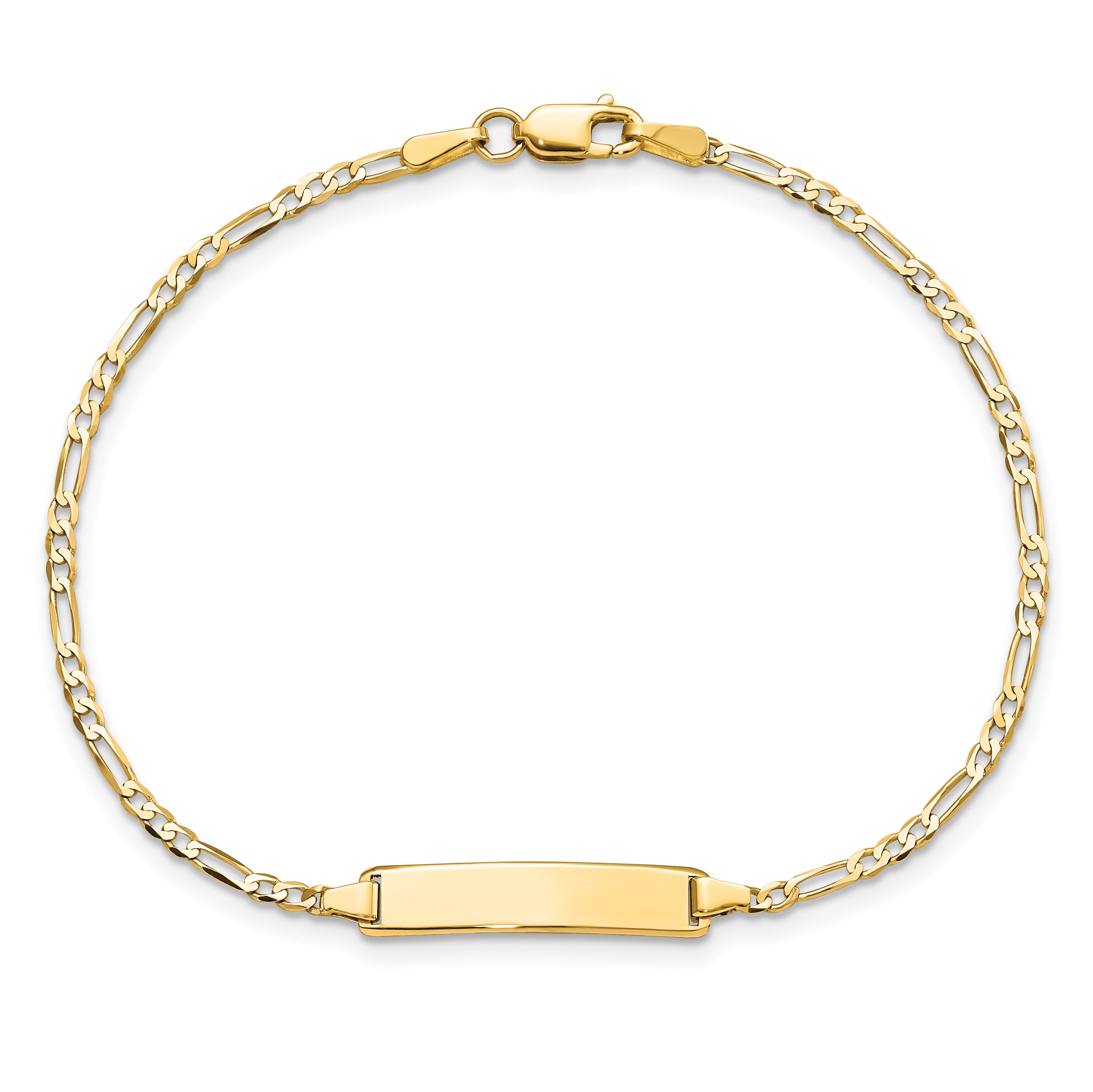 14k Polished Solid Chain/Solid Plate Flat Figaro Link 19.5x4.5mm Plate 7 inch ID Bracelet
