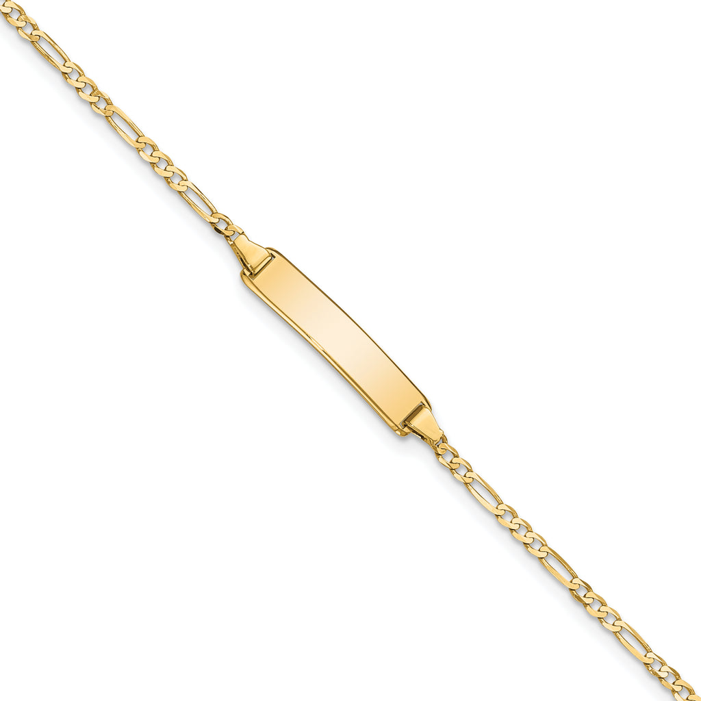 14k Polished Solid Chain/Solid Plate Flat Figaro Link 19.5x4.5mm Plate 7 inch ID Bracelet