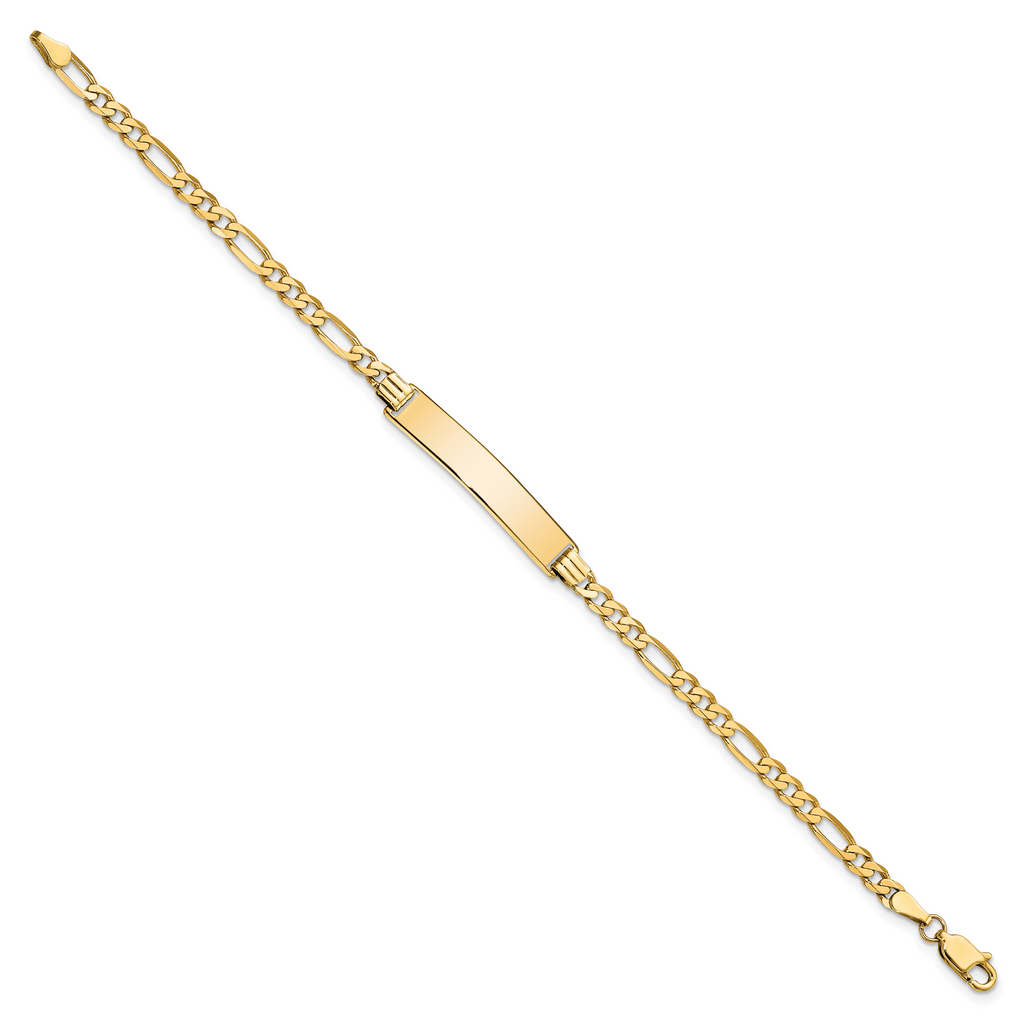 14k Polished Solid Chain/Solid Plate Flat Figaro Link  32.5x6.2mm Plate 8 inch ID Bracelet