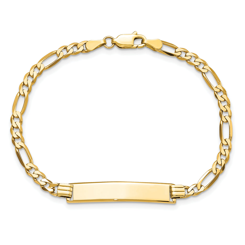 14k Polished Solid Chain/Solid Plate Flat Figaro Link  32.5x6.2mm Plate 8 inch ID Bracelet
