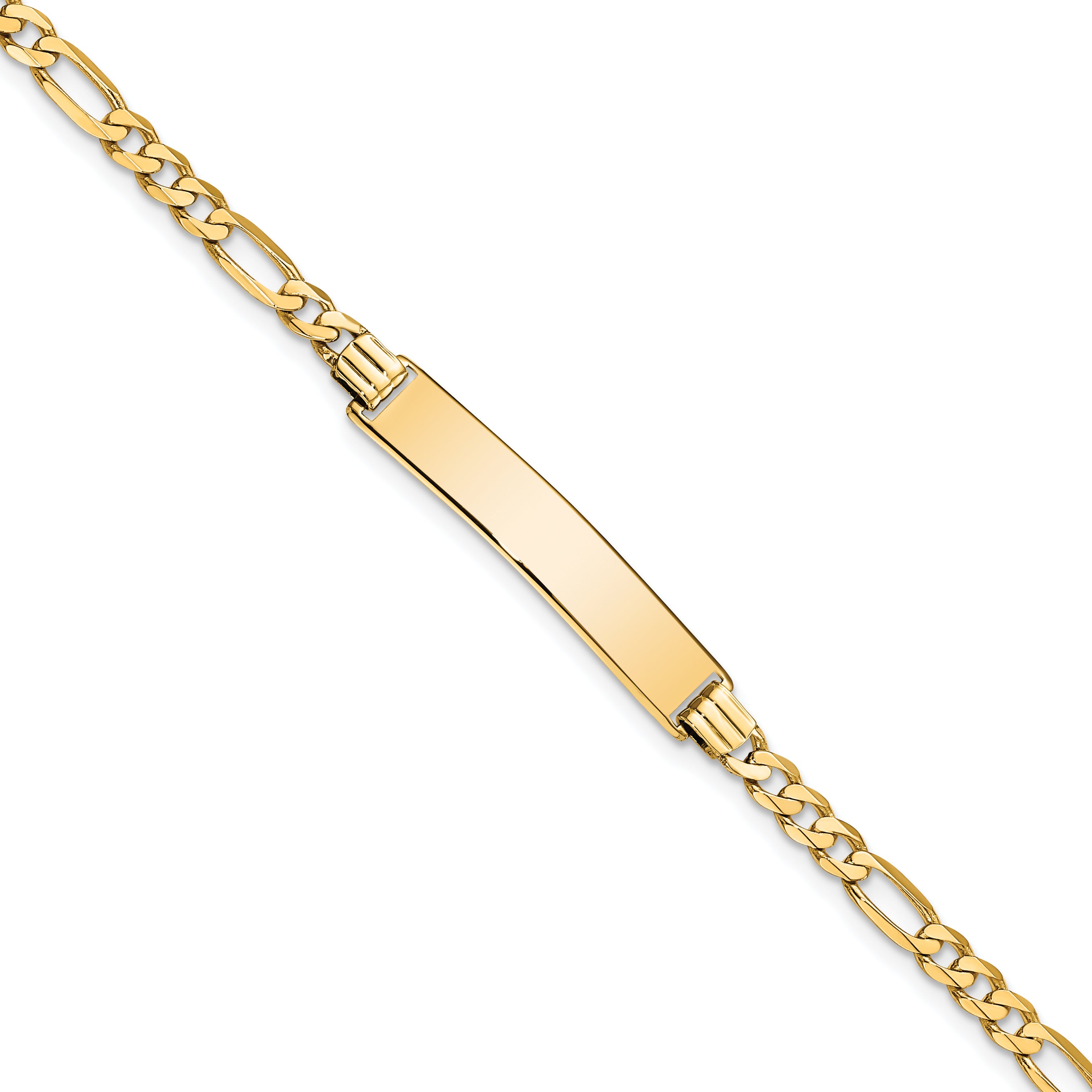 14k Polished Solid Chain/Solid Plate Flat Figaro Link  32.5x6.2mm Plate 8 inch ID Bracelet Main image