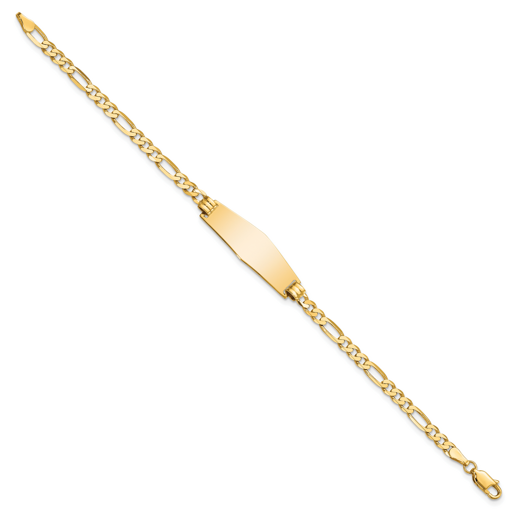 14k Polished Solid Chain/Solid Plate Flat Figaro Link Soft Diamond Shape 28x9.5mm Plate 8 inch ID Bracelet