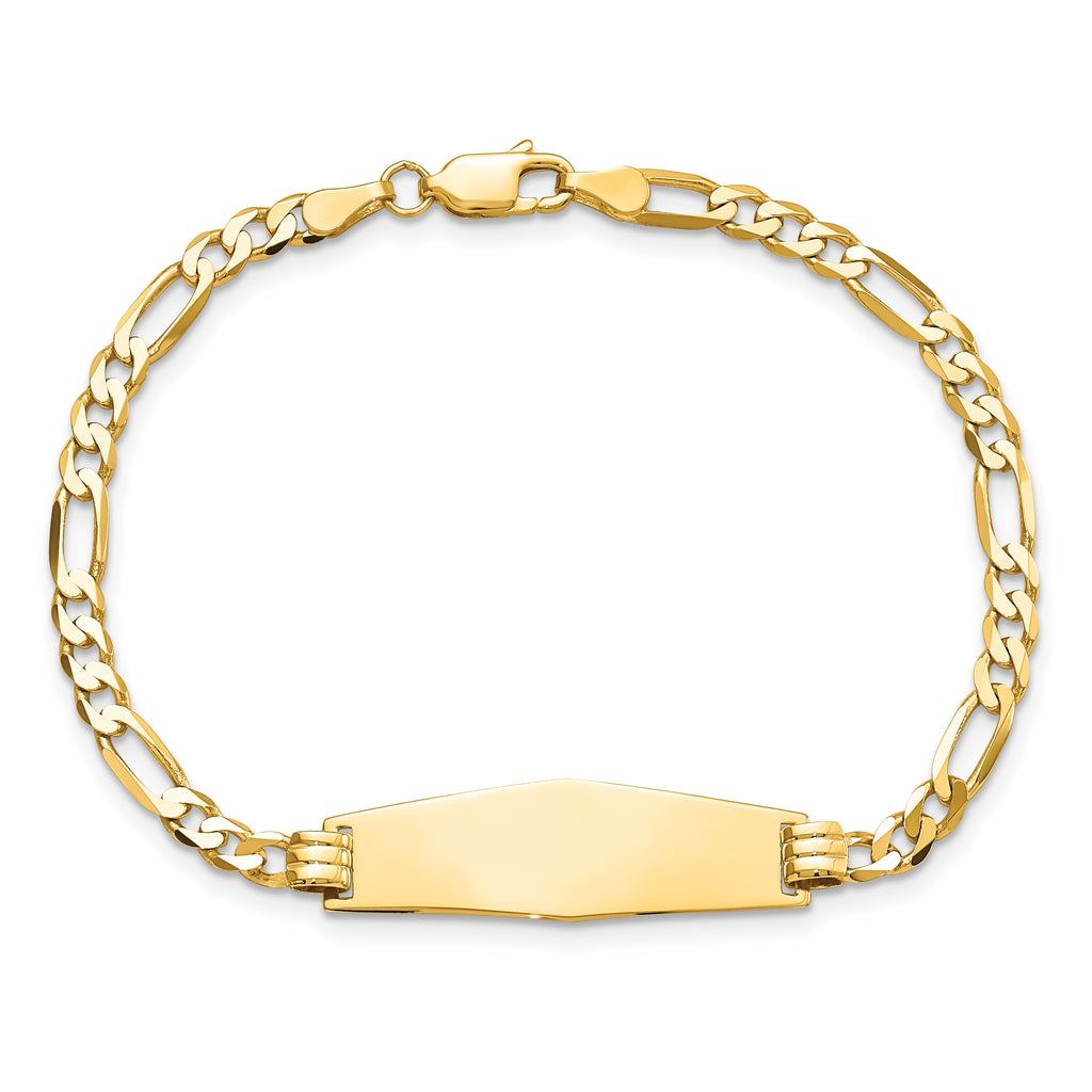 14k Polished Solid Chain/Solid Plate Flat Figaro Link Soft Diamond Shape 28x9.5mm Plate 8 inch ID Bracelet