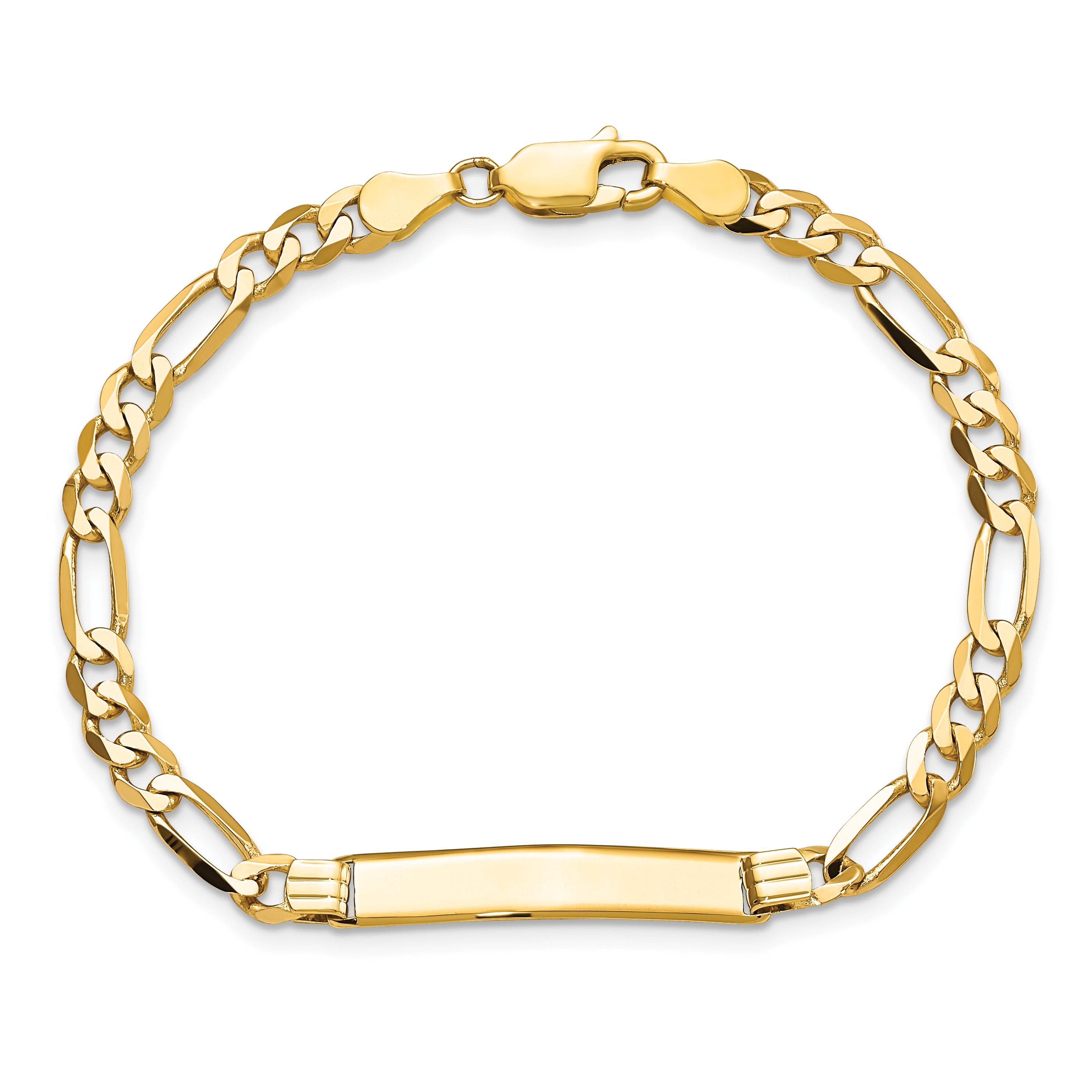 14k Polished Solid Chain/Solid Plate Flat Figaro Link 27.5x5.5mm Plate 8 inch ID Bracelet