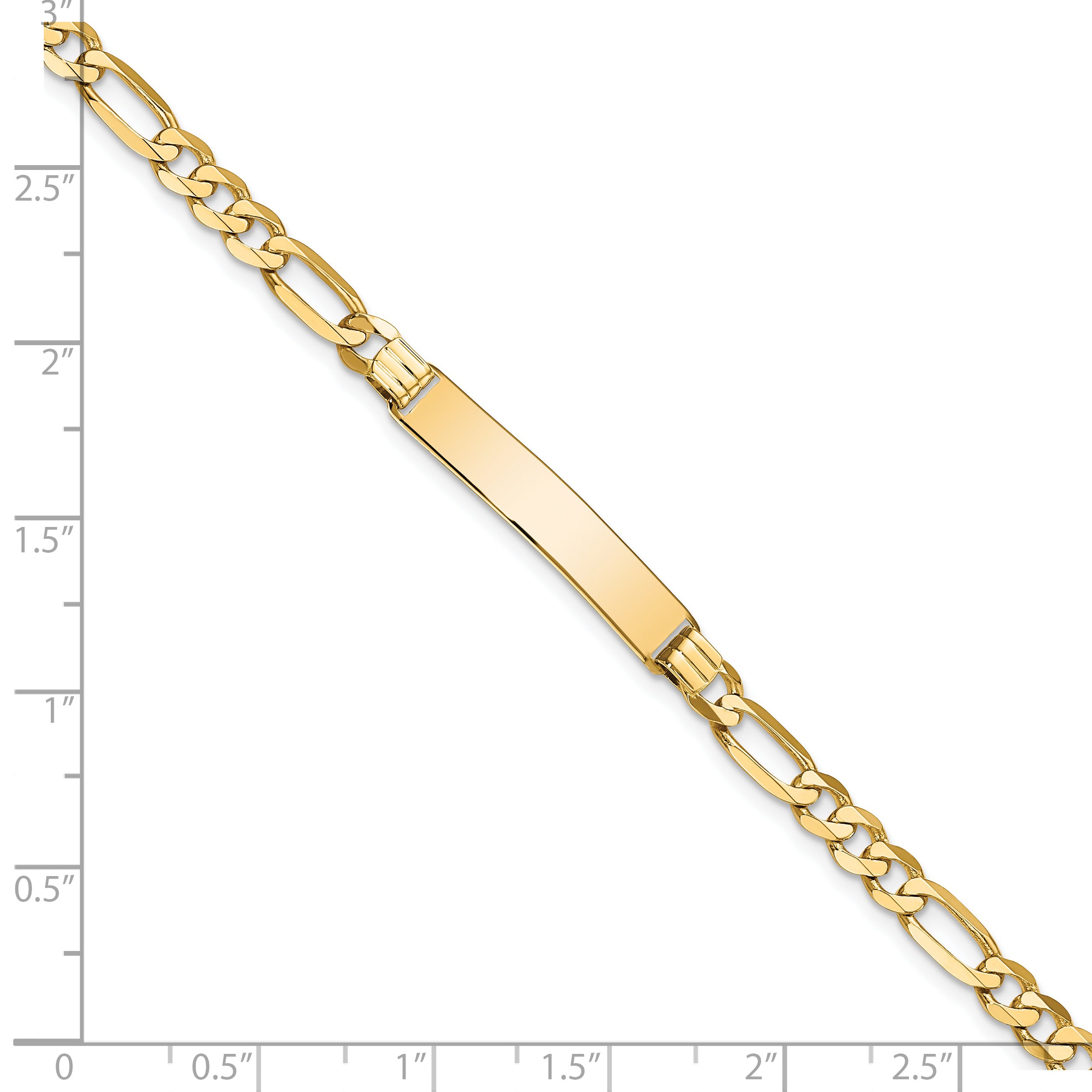 14k Polished Solid Chain/Solid Plate Flat Figaro Link 27.5x5.5mm Plate 8 inch ID Bracelet