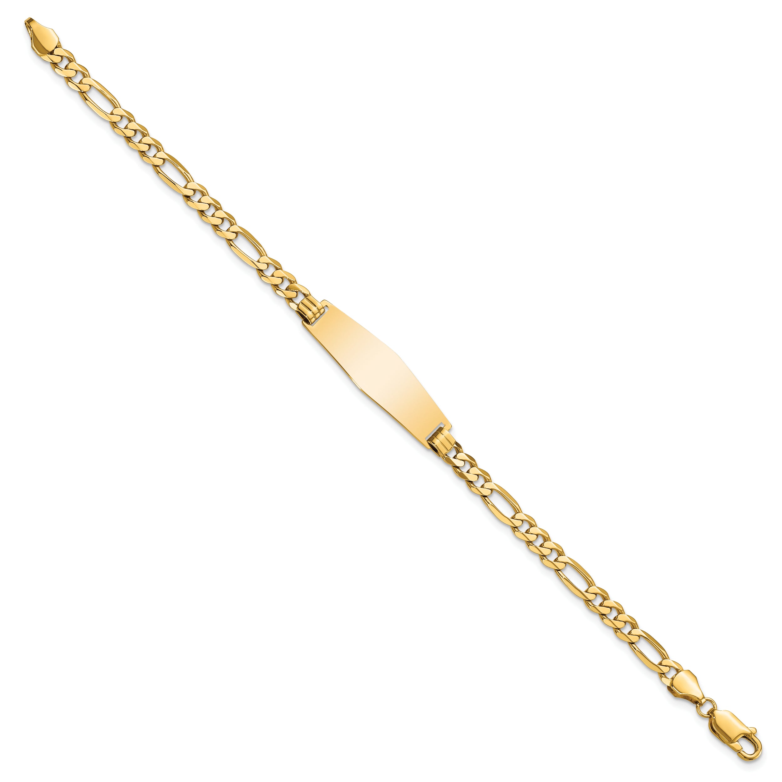 14k Polished Solid Chain/Solid Plate Flat Figaro Link Soft Diamond Shape 28x9.5mm Plate 8 inch ID Bracelet