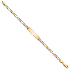 14k Polished Solid Chain/Solid Plate Flat Figaro Link Soft Diamond Shape 28x9.5mm Plate 8 inch ID Bracelet