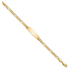 14k Polished Solid Chain/Solid Plate Flat Figaro Link Soft Diamond Shape 28x9.5mm Plate 8 inch ID Bracelet