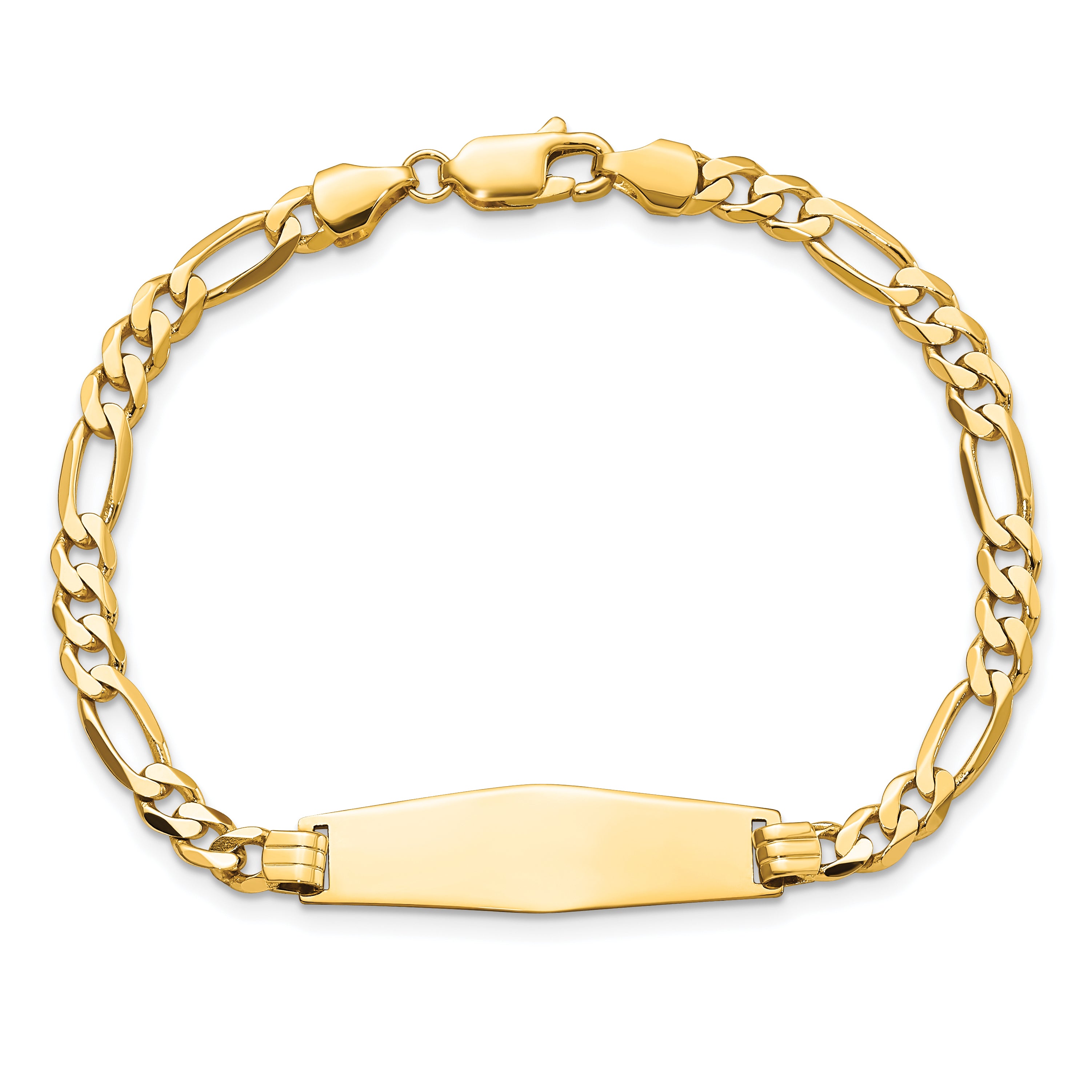 14k Polished Solid Chain/Solid Plate Flat Figaro Link Soft Diamond Shape 28x9.5mm Plate 8 inch ID Bracelet