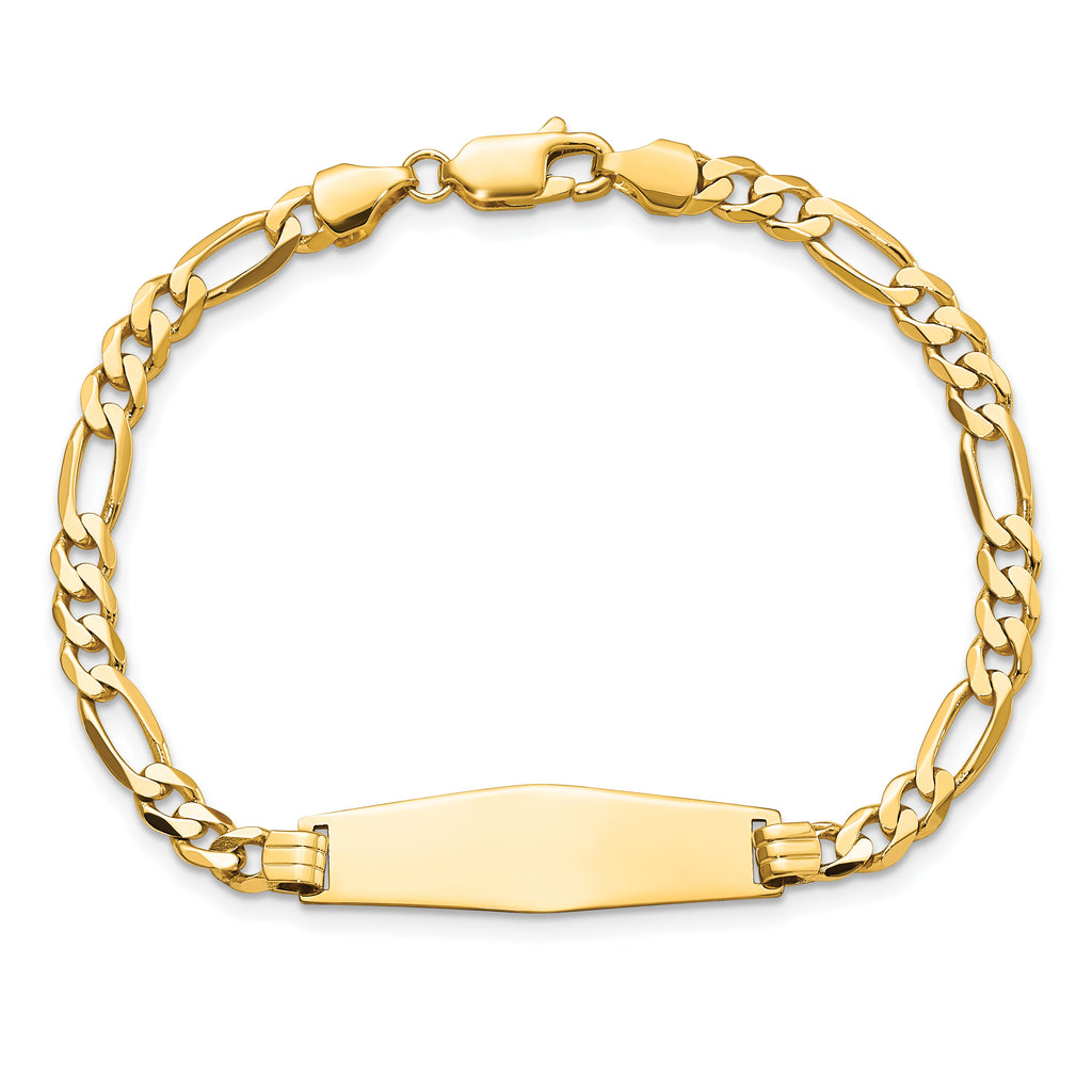 14k Polished Solid Chain/Solid Plate Flat Figaro Link Soft Diamond Shape 28x9.5mm Plate 8 inch ID Bracelet