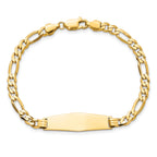 14k Polished Solid Chain/Solid Plate Flat Figaro Link Soft Diamond Shape 28x9.5mm Plate 8 inch ID Bracelet