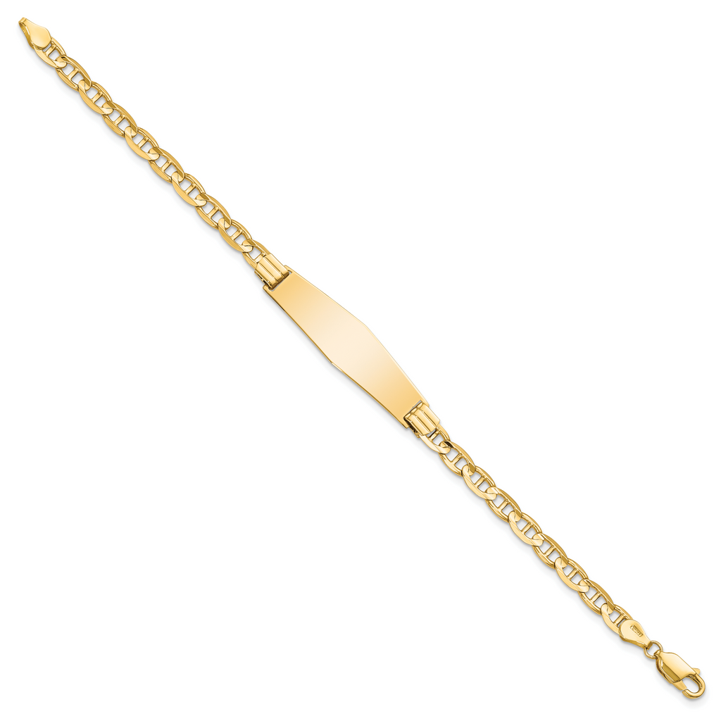 14k Polished Solid Chain/Solid Plate Anchor Link Soft Diamond Shape 33x9.8mm Plate ID Bracelet