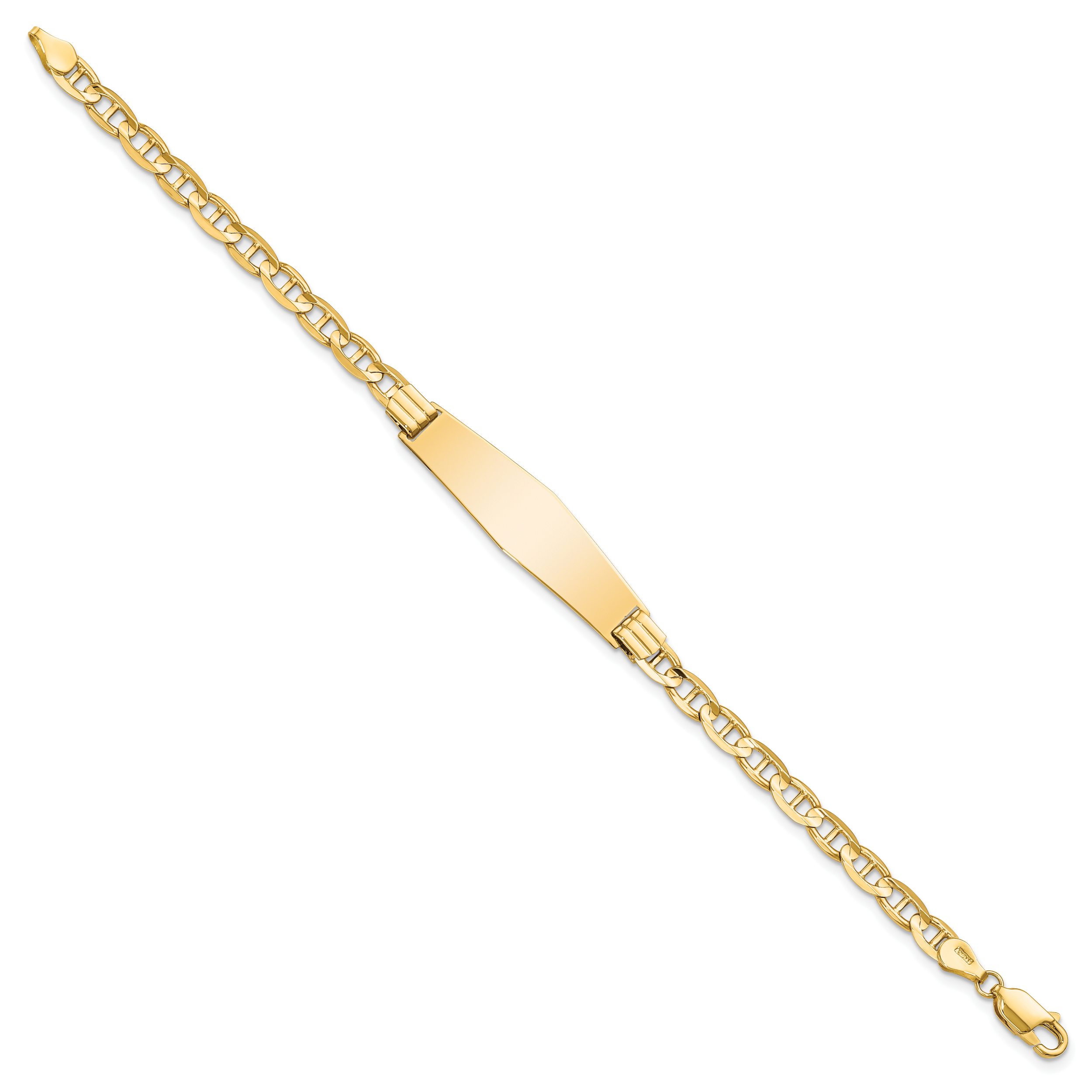 14k Polished Solid Chain/Solid Plate Anchor Link Soft Diamond Shape 33x9.8mm Plate ID Bracelet