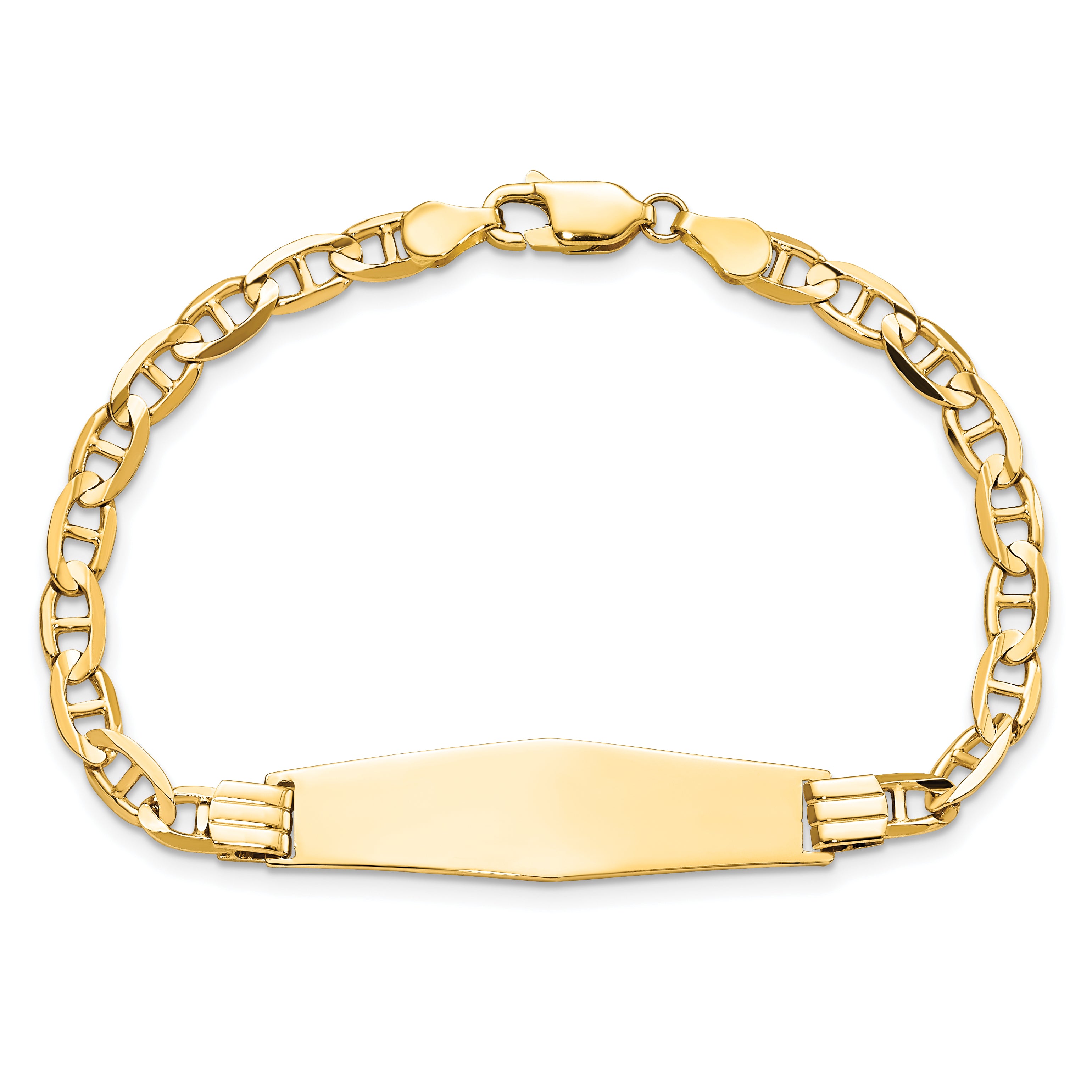 14k Polished Solid Chain/Solid Plate Anchor Link Soft Diamond Shape 33x9.8mm Plate ID Bracelet