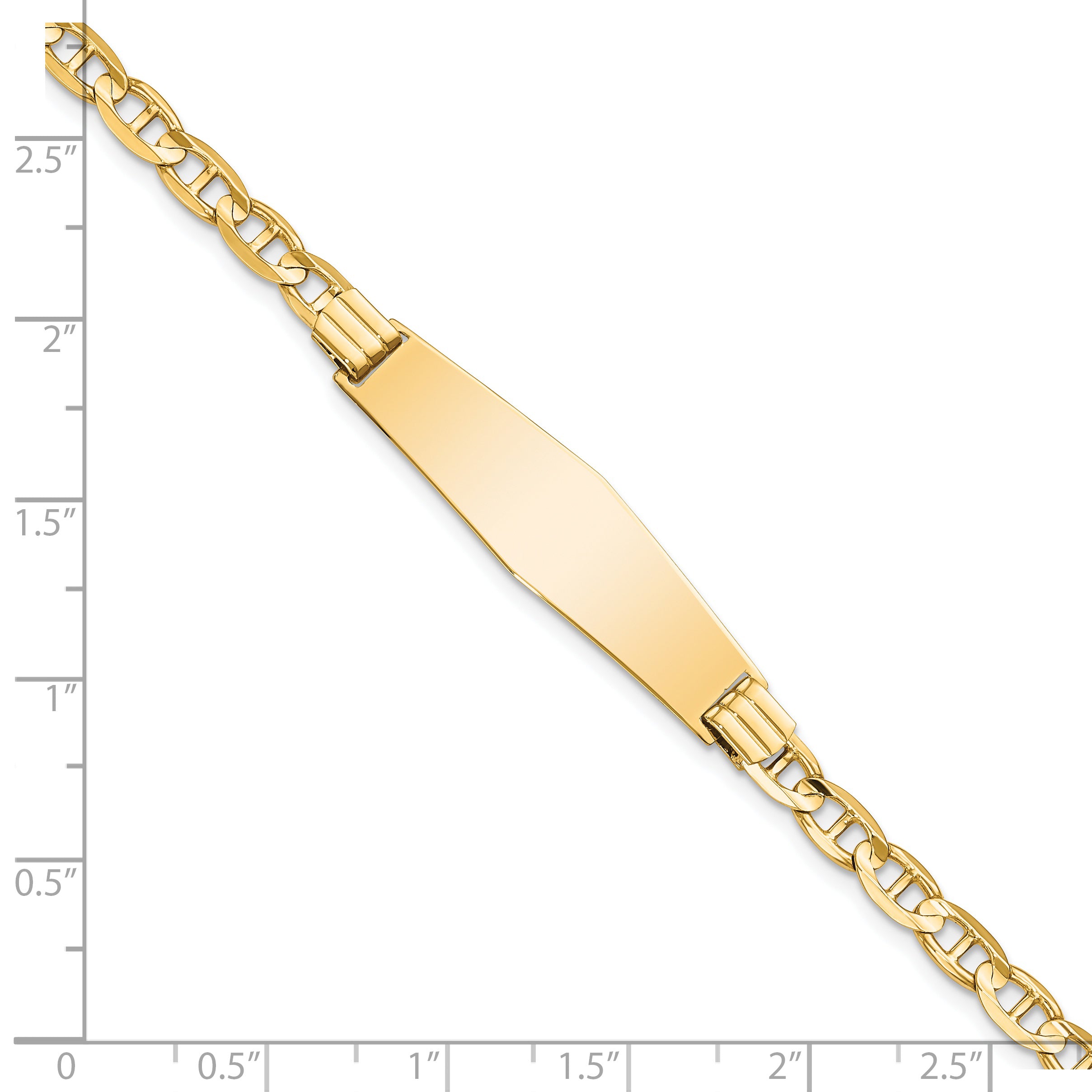 14k Polished Solid Chain/Solid Plate Anchor Link Soft Diamond Shape 33x9.8mm Plate 8 inch ID Bracelet