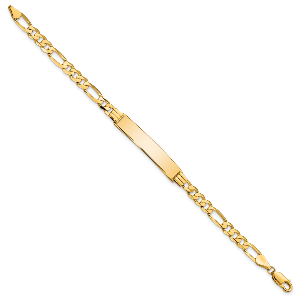 14k Polished Solid Chain/Solid Plate Flat Figaro Link 33.5x7mm Plate 8 inch ID Bracelet