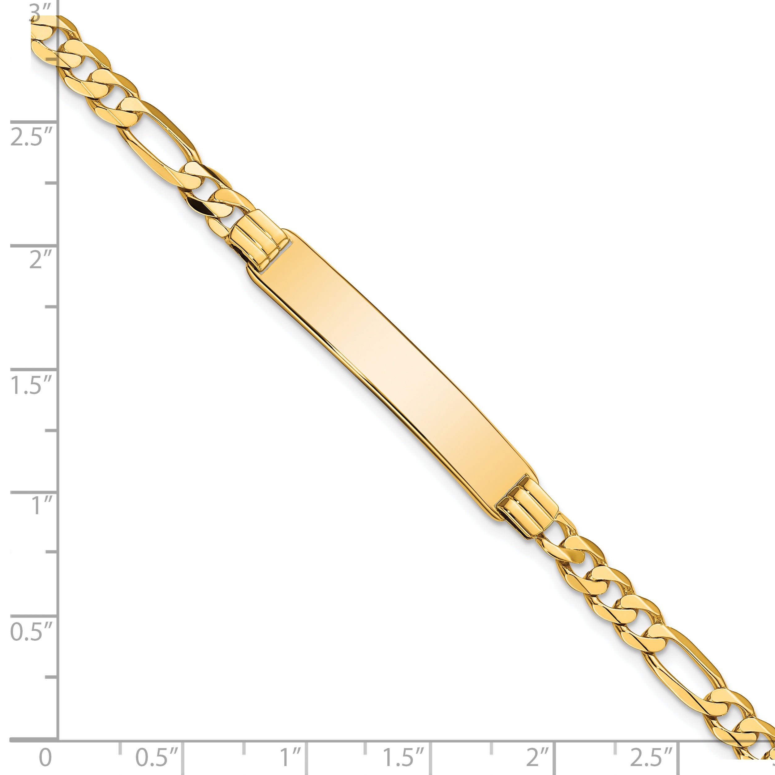14k Polished Solid Chain/Solid Plate Flat Figaro Link 33.5x7mm Plate 8 inch ID Bracelet