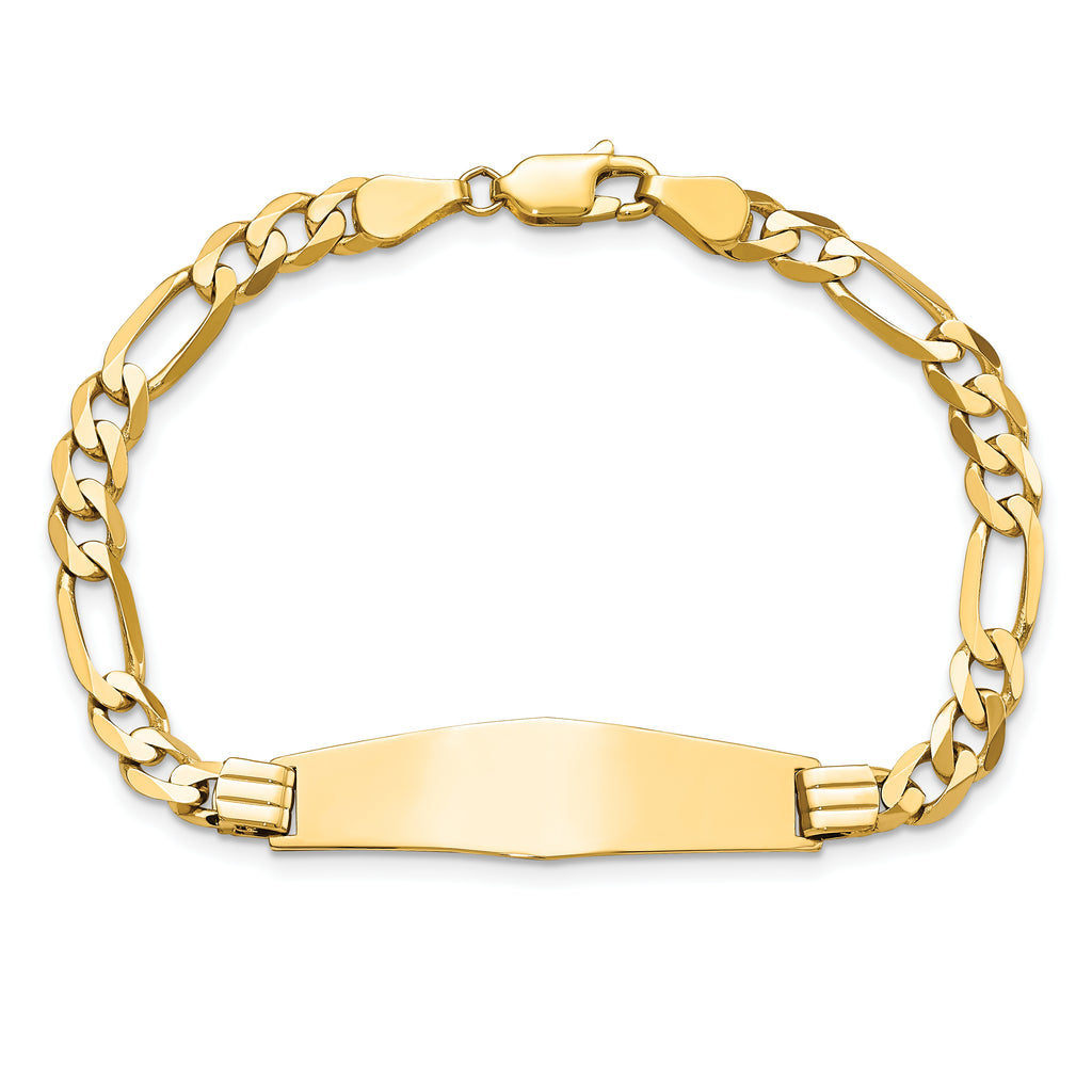 14k Polished Solid Chain/Solid Plate Flat Figaro Link Soft Diamond Shape 33x9mm Plate 8 inch ID Bracelet