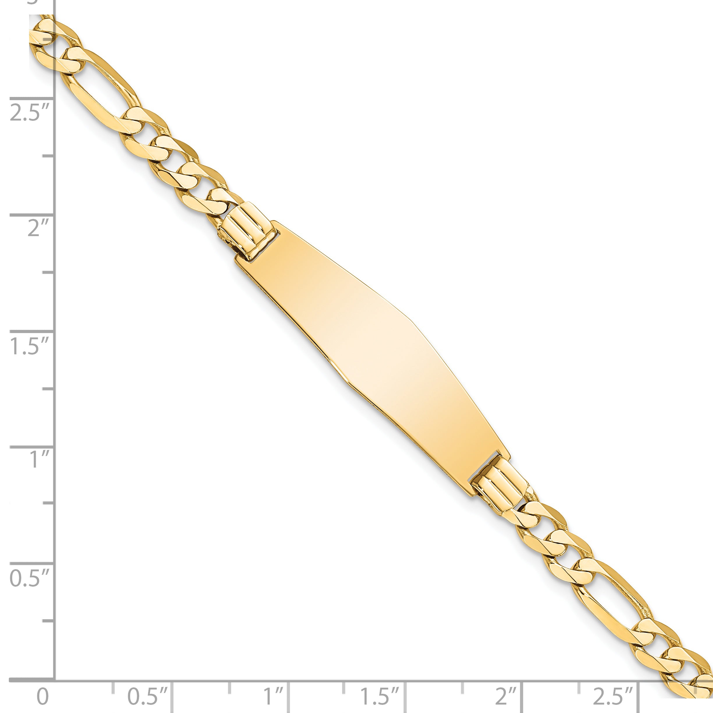14k Polished Solid Chain/Solid Plate Flat Figaro Link Soft Diamond Shape 33x9mm Plate 8 inch ID Bracelet