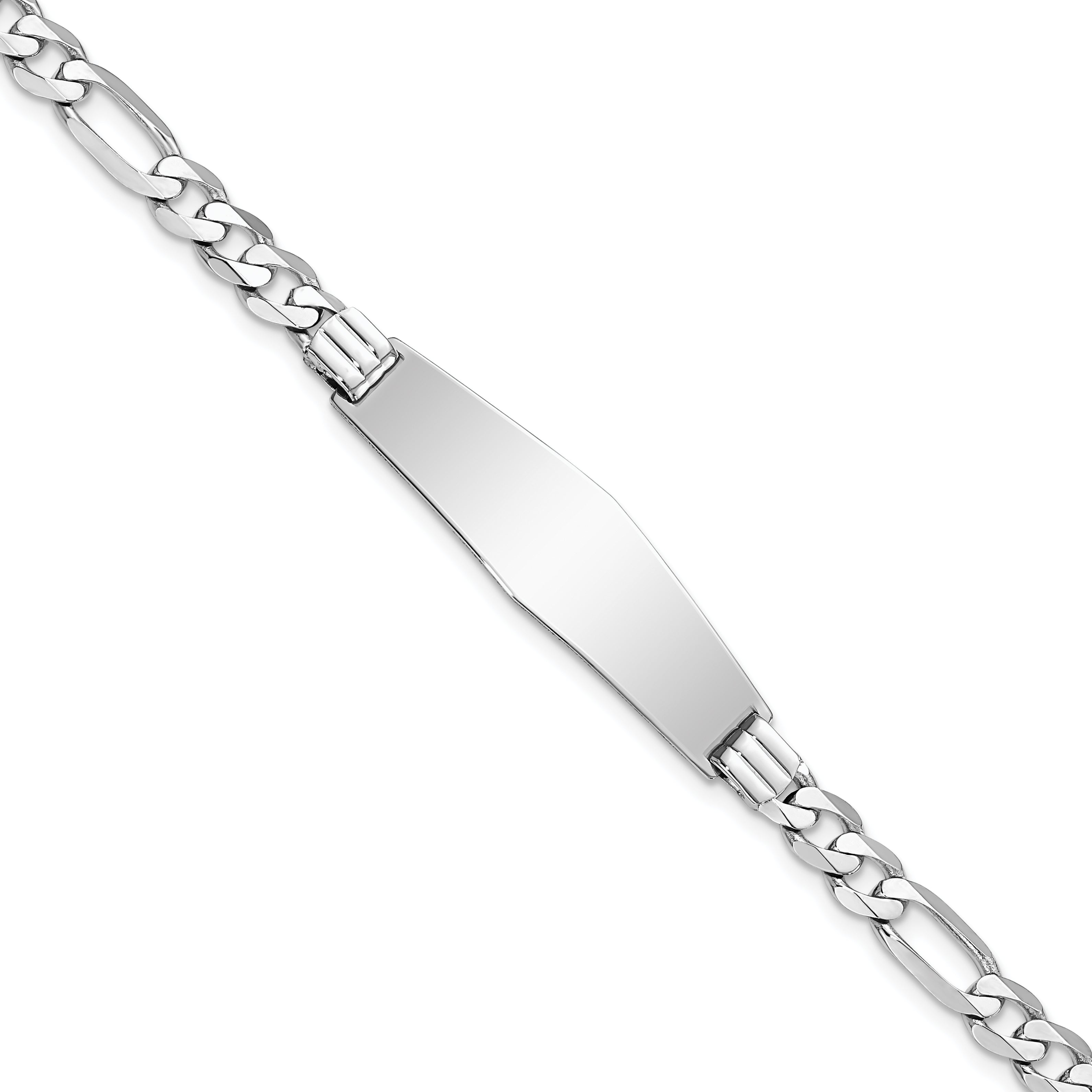 14k White Gold Polished Solid Chain/Solid Plate Figaro Link Soft Diamond Shape 33x9mm Plate 8 inch ID Bracelet Main image