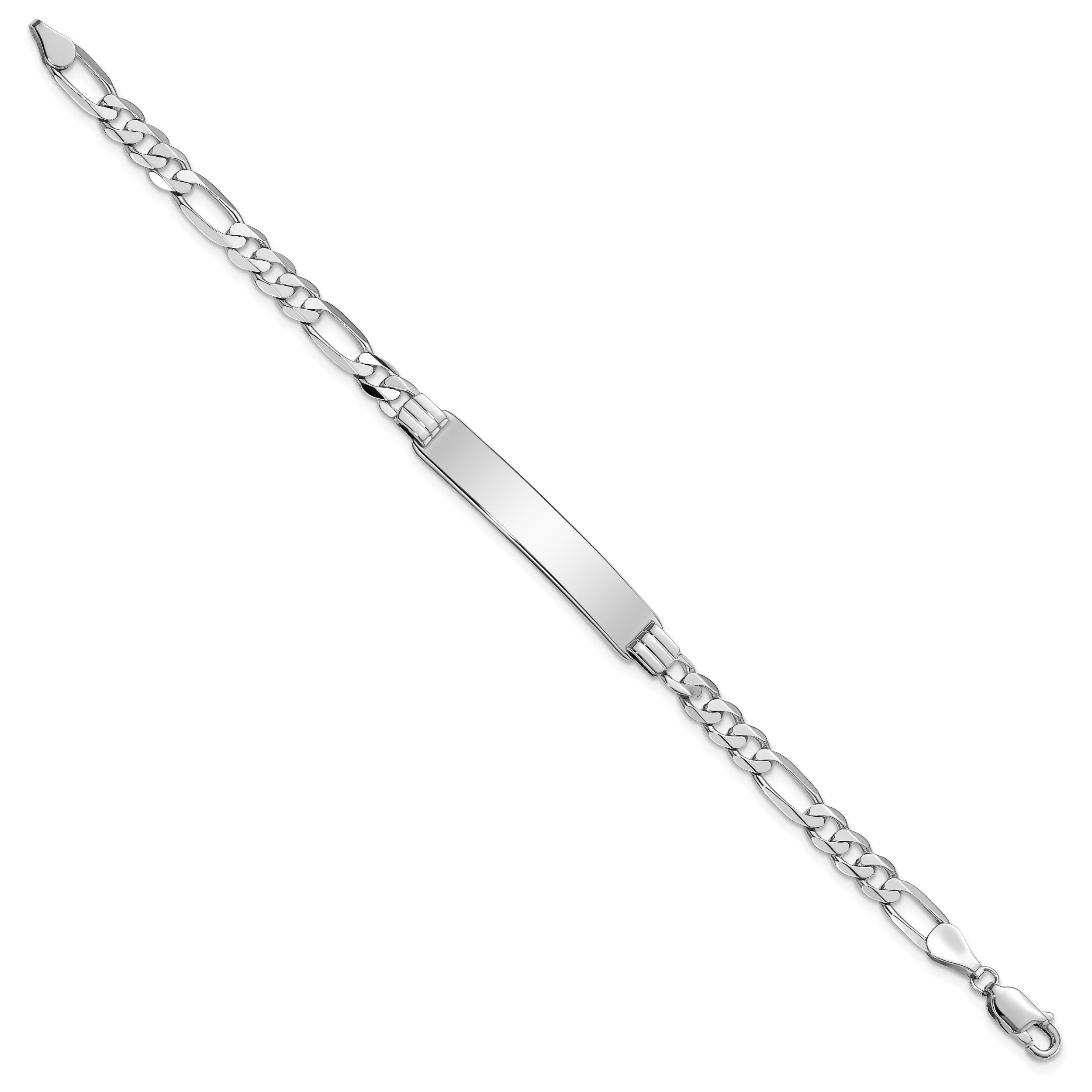 14k White Gold Polished Solid Chain/Solid Plate Figaro Link 33.5x7mm Plate 8 inch ID Bracelet