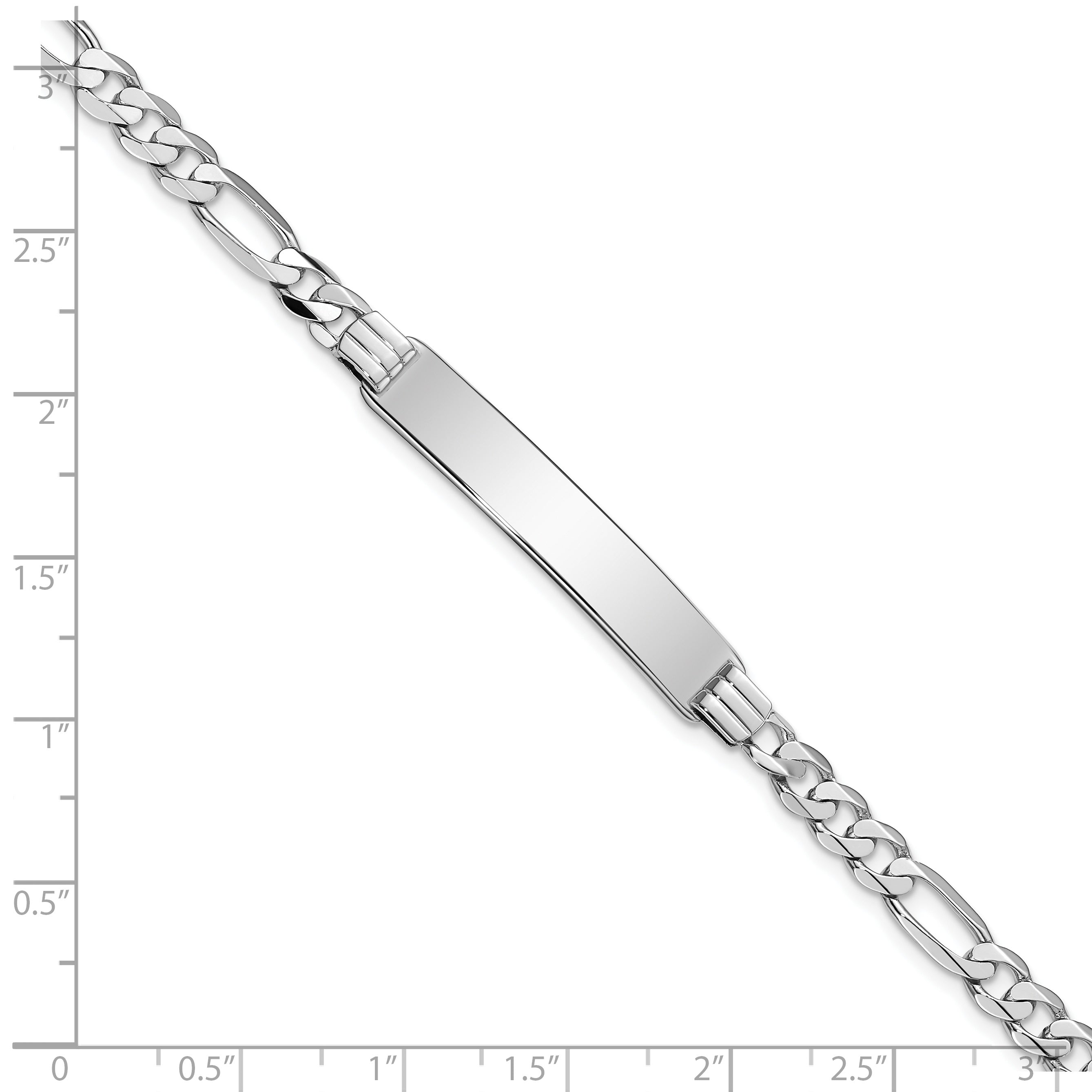 14k White Gold Polished Solid Chain/Solid Plate Figaro Link 33.5x7mm Plate 8 inch ID Bracelet