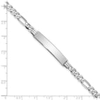 14k White Gold Polished Solid Chain/Solid Plate Figaro Link 33.5x7mm Plate 8 inch ID Bracelet