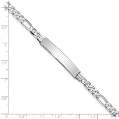 14k White Gold Polished Solid Chain/Solid Plate Figaro Link 33.5x7mm Plate 8 inch ID Bracelet
