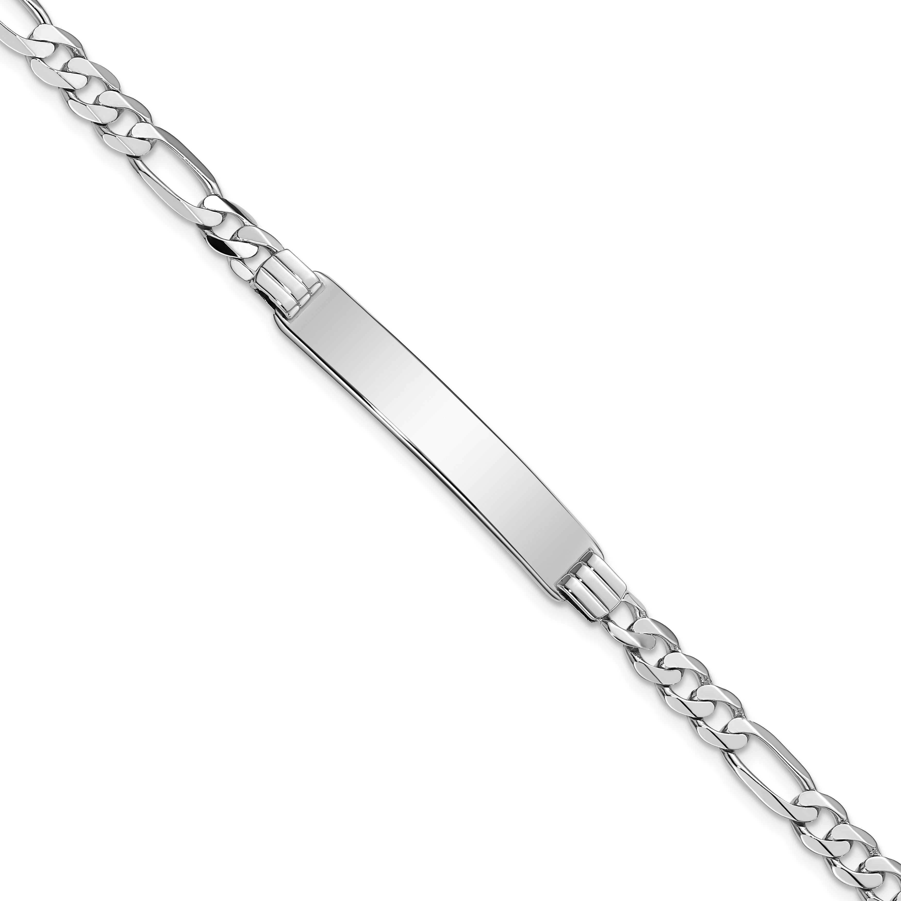14k White Gold Polished Solid Chain/Solid Plate Figaro Link 33.5x7mm Plate 8 inch ID Bracelet Main image