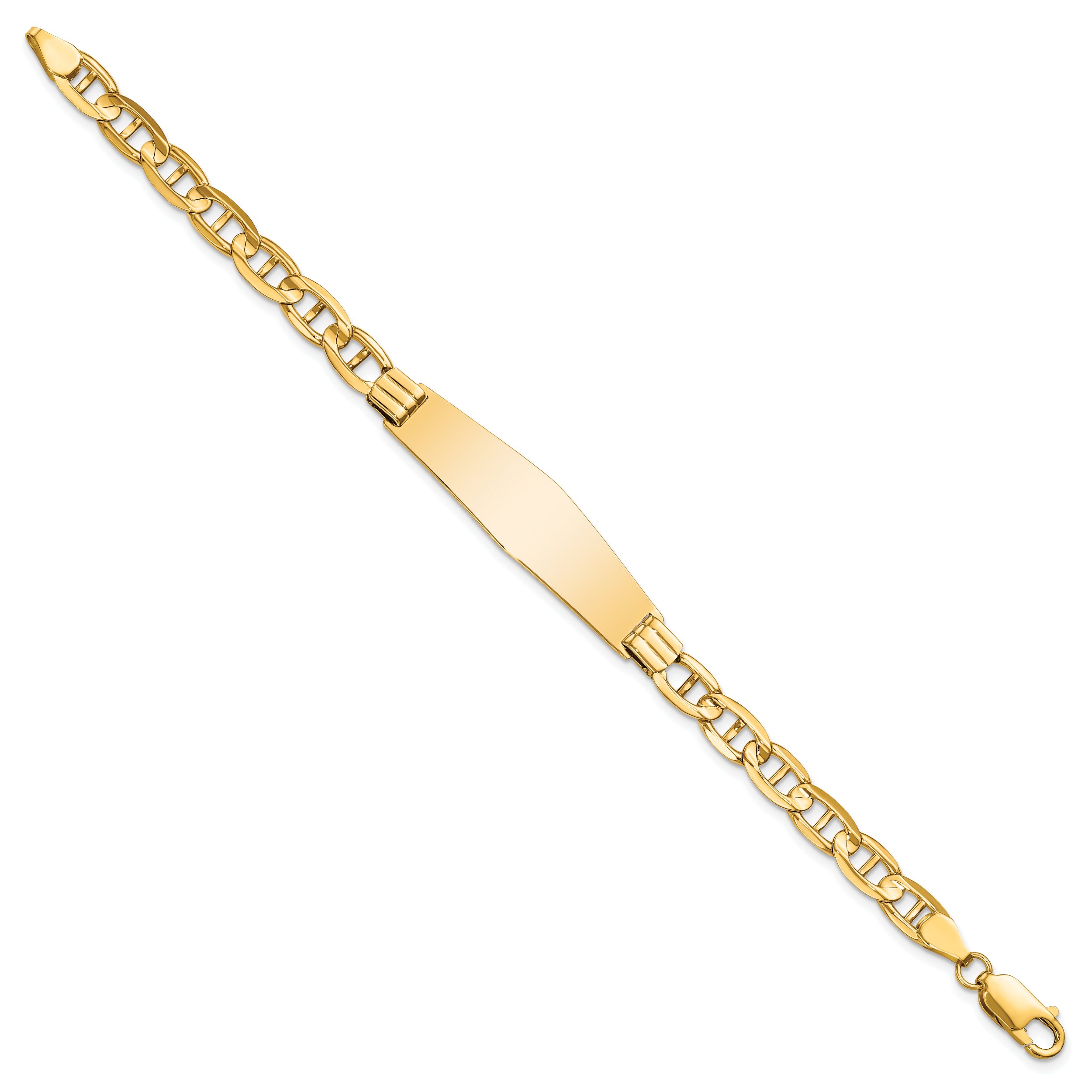 14k Polished Solid Chain/Solid Plate Anchor Link Soft Diamond Shape 37.5x11mm Plate 8 inch ID Bracelet