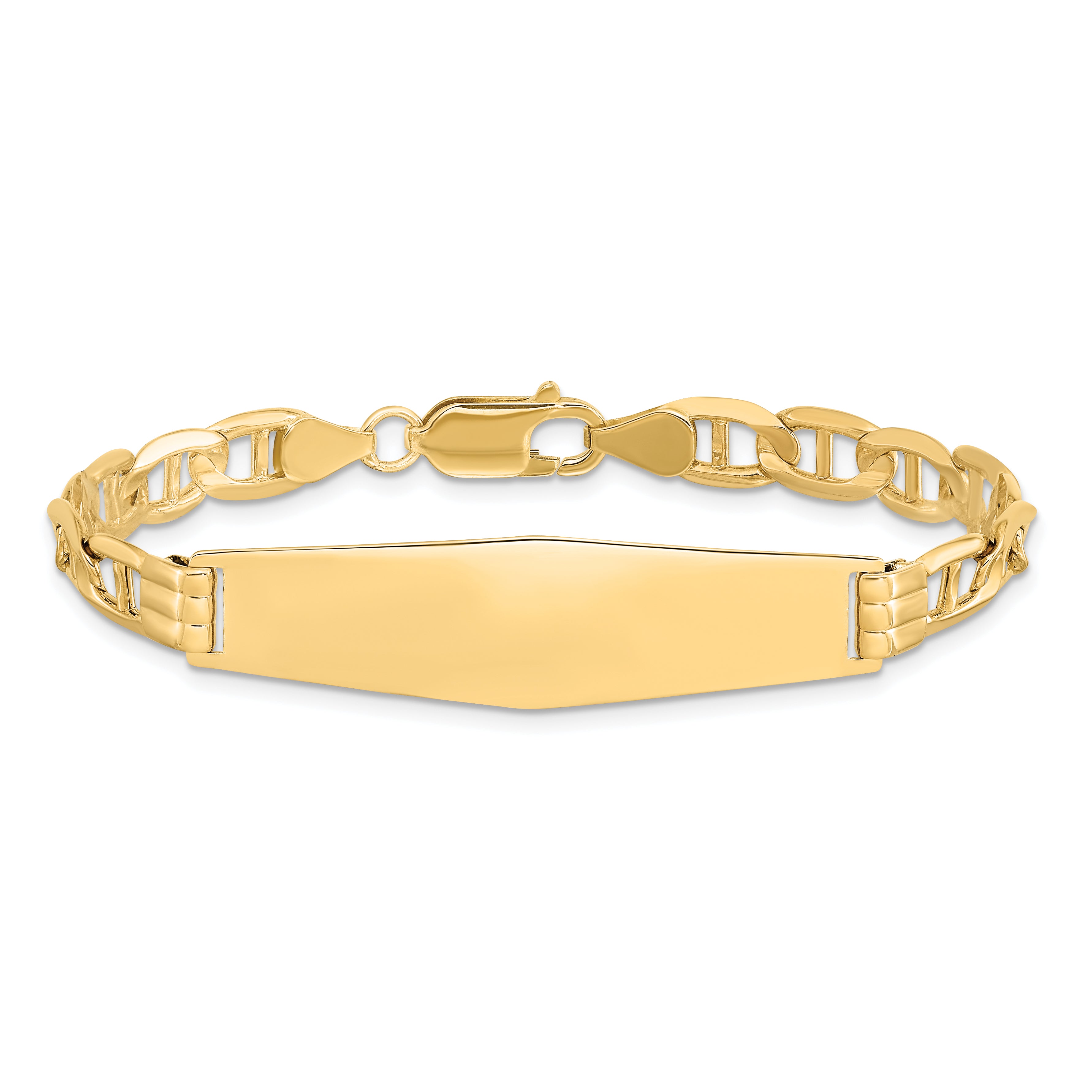 14k Polished Solid Chain/Solid Plate Anchor Link Soft Diamond Shape 37.5x11mm Plate 8 inch ID Bracelet