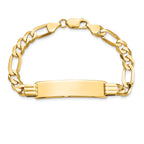 14k Polished Solid Chain/Solid Plate Flat Figaro Link 36.5x9mm Plate 8 inch ID Bracelet
