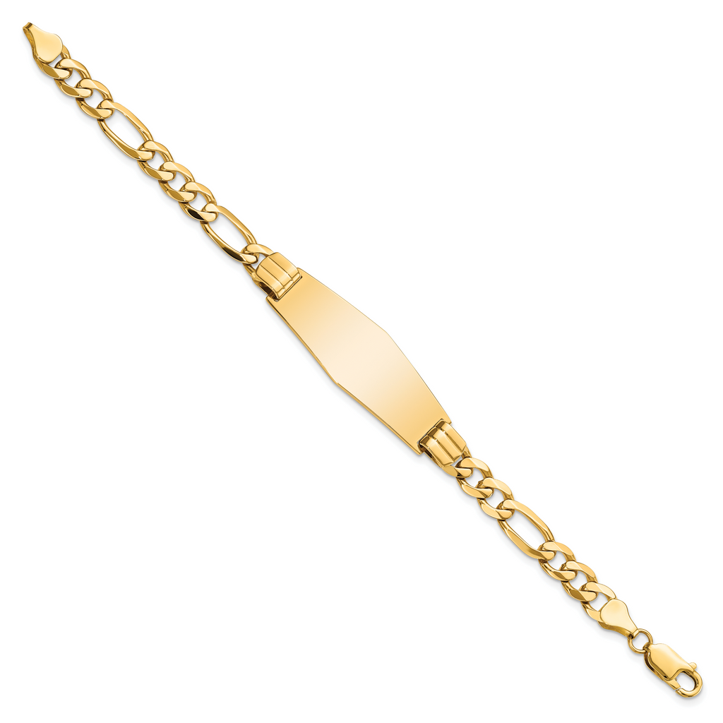 14k Polished Solid Chain/Solid Plate Flat Figaro Link Soft Diamond Shape 37x13.5mm Plate 8 inch ID Bracelet