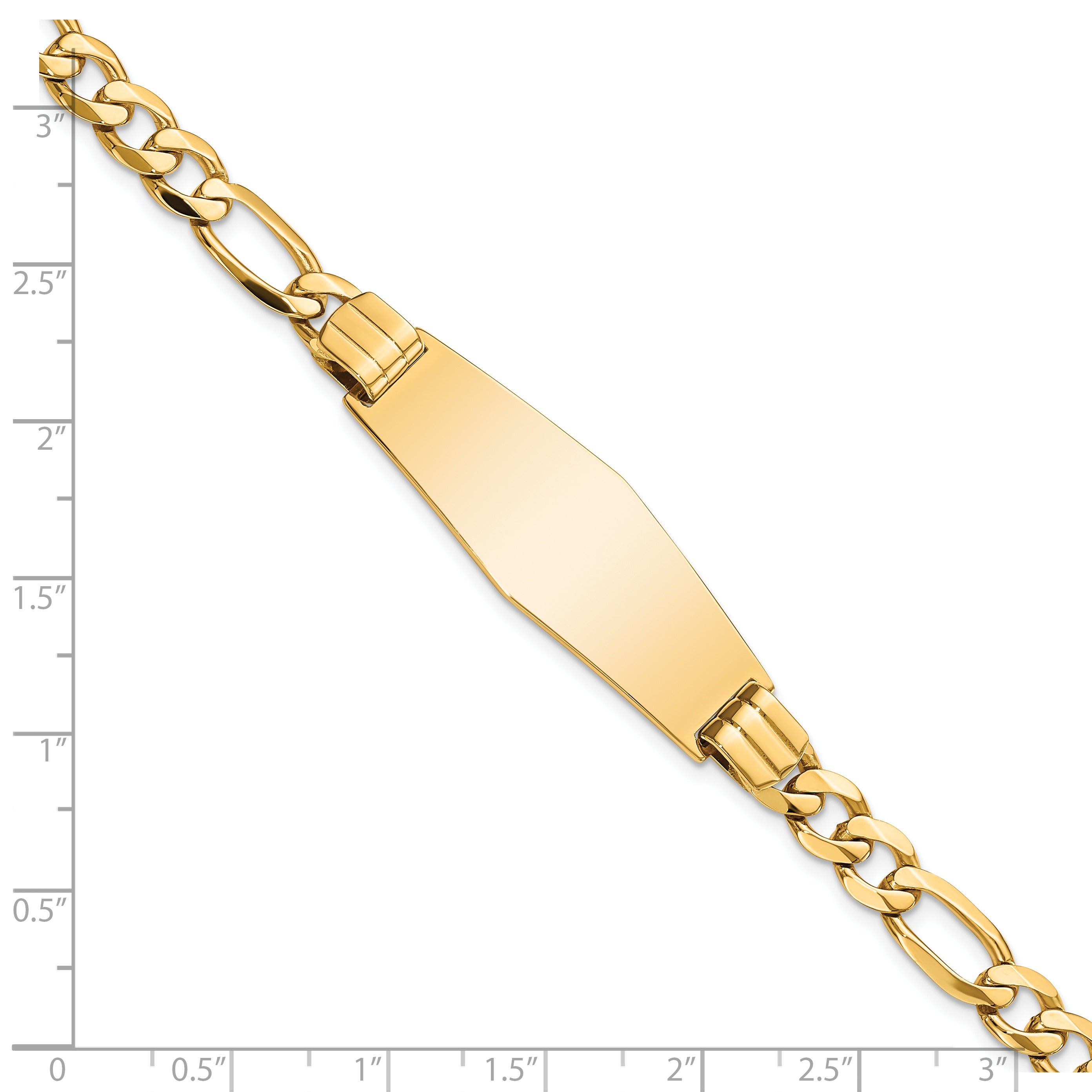 14k Polished Solid Chain/Solid Plate Flat Figaro Link Soft Diamond Shape 37x13.5mm Plate 8 inch ID Bracelet