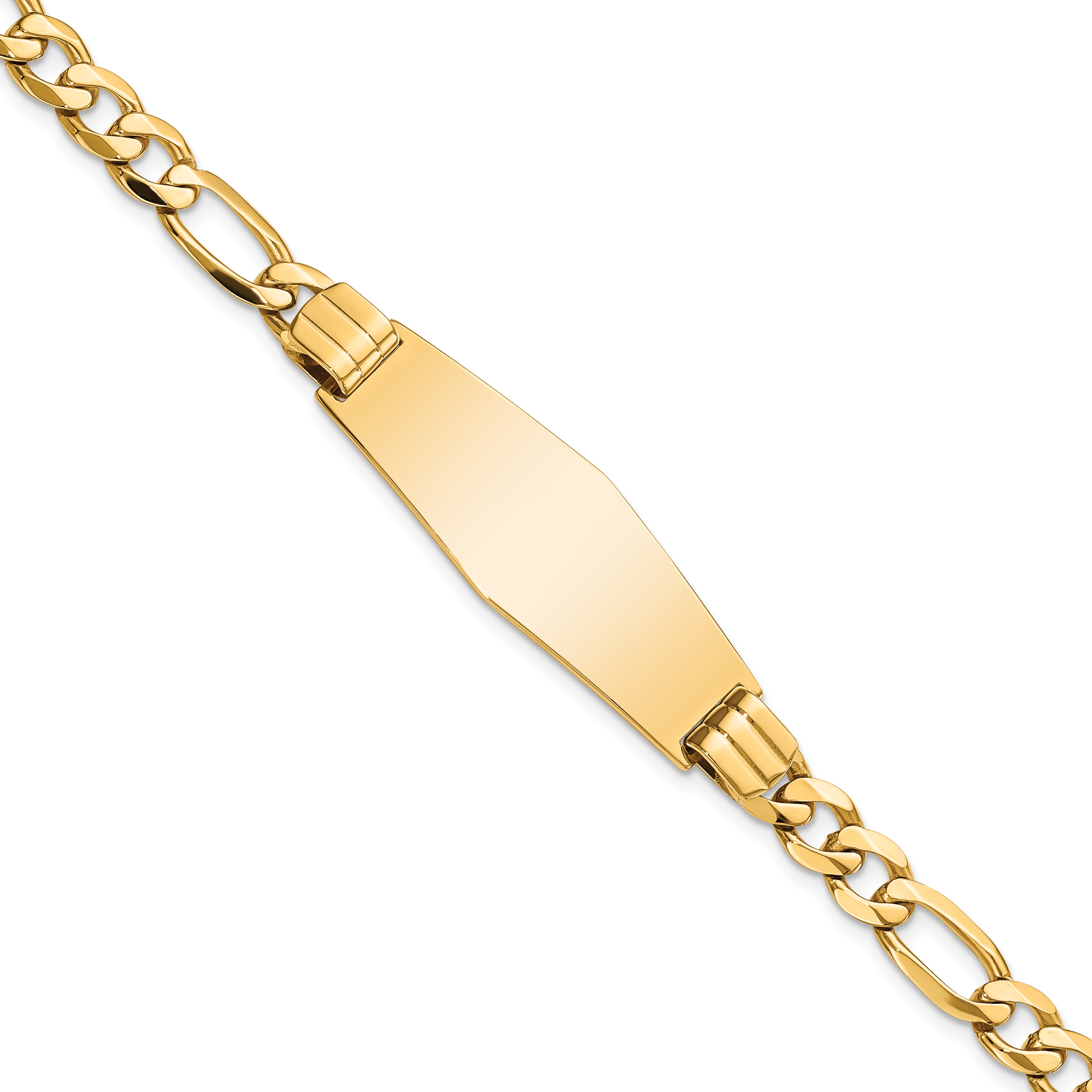 14k Polished Solid Chain/Solid Plate Flat Figaro Link Soft Diamond Shape 37x13.5mm Plate 8 inch ID Bracelet Main image