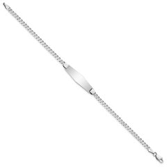 14k White Gold Polished Solid Chain/Solid Plate Flat Curb Link Soft Diamond Shape 24.5x7.5mm Plate 8 inch ID Bracelet