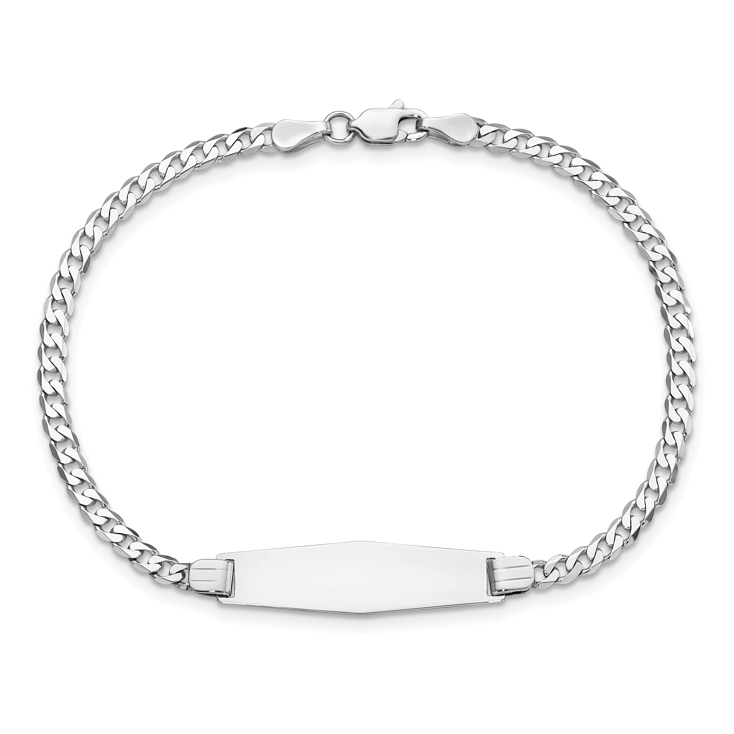 14k White Gold Polished Solid Chain/Solid Plate Flat Curb Link Soft Diamond Shape 24.5x7.5mm Plate 7 inch ID Bracelet