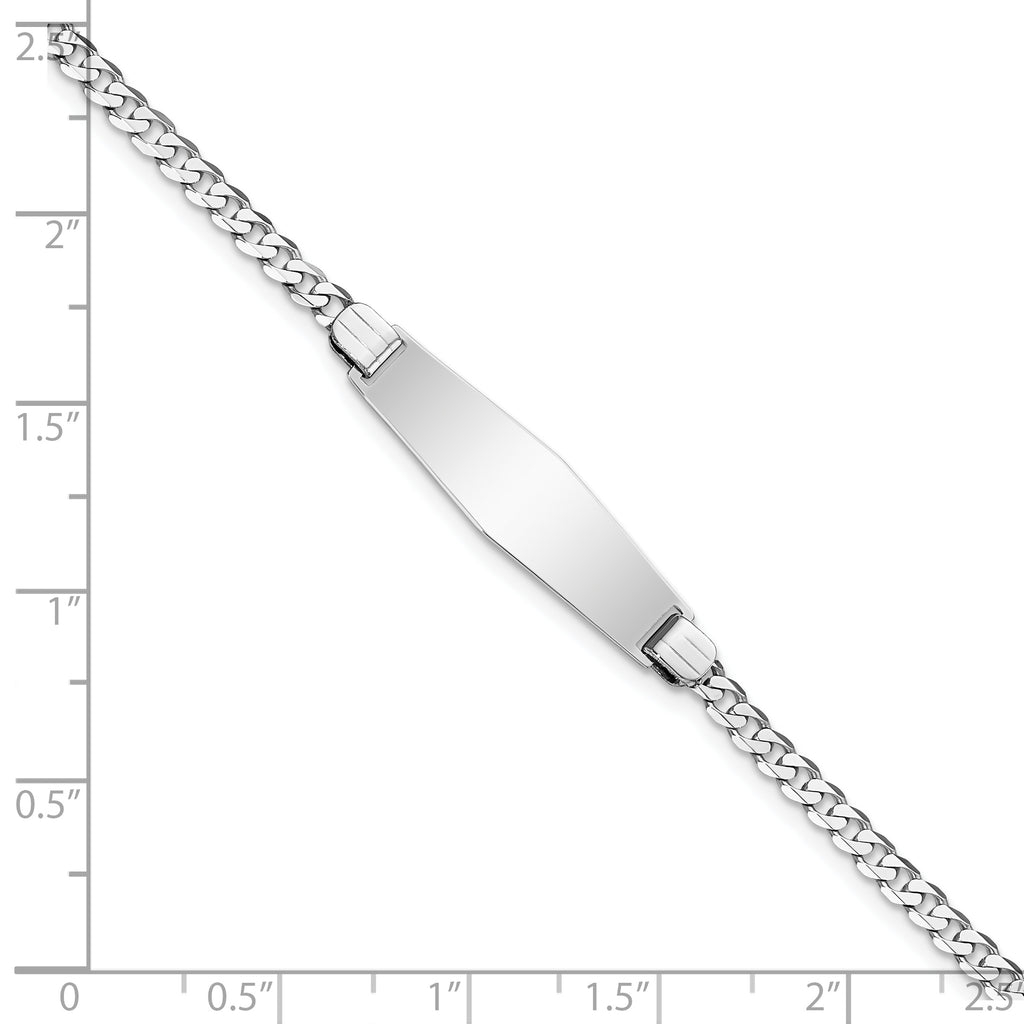 14k White Gold Polished Solid Chain/Solid Plate Flat Curb Link Soft Diamond Shape 24.5x7.5mm Plate 8 inch ID Bracelet