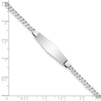 14k White Gold Polished Solid Chain/Solid Plate Flat Curb Link Soft Diamond Shape 24.5x7.5mm Plate 8 inch ID Bracelet