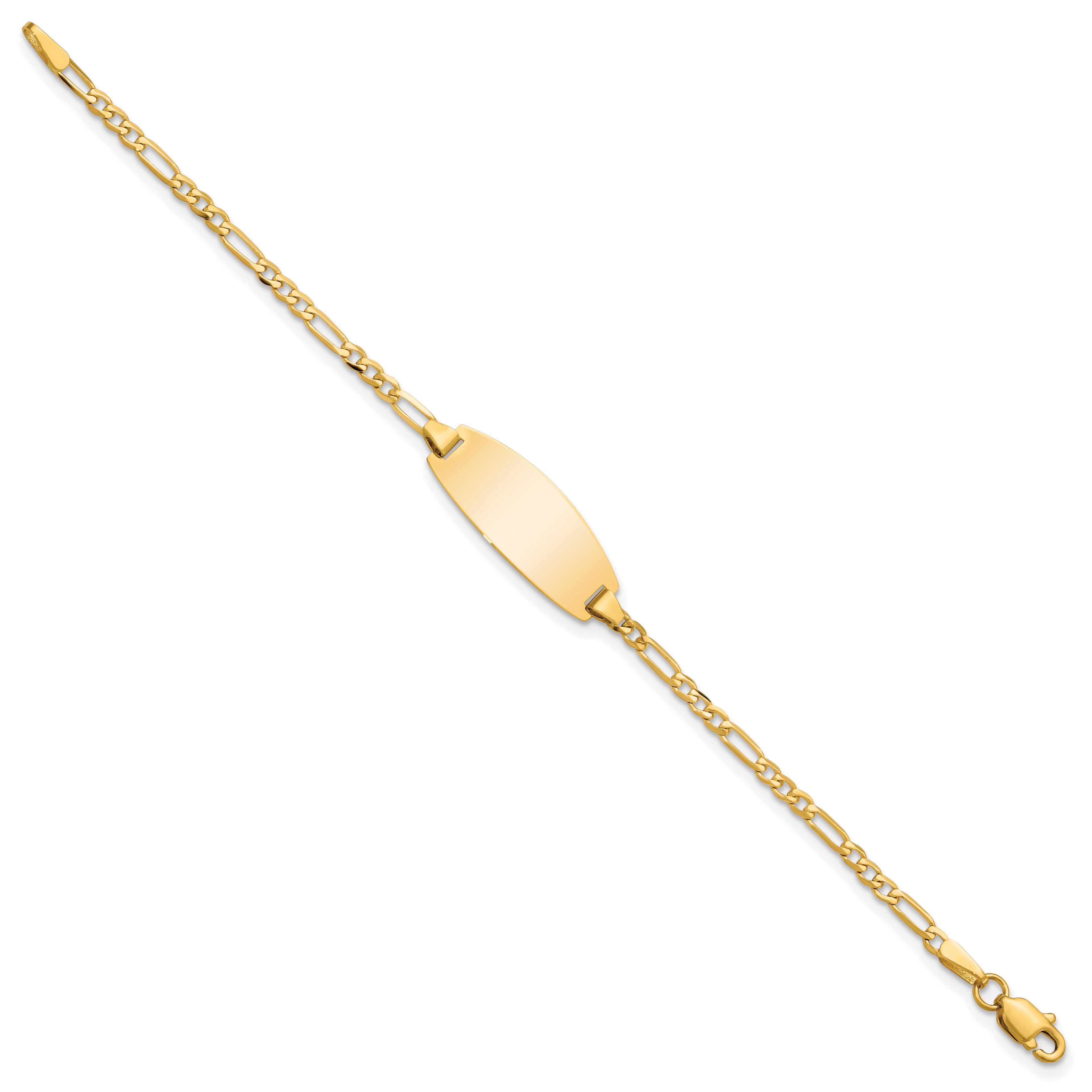 14k Polished Solid Chain/Solid Plate Figaro Link Oval 18.5x7.5mm Plate 5.5 inch Baby/Child ID Bracelet