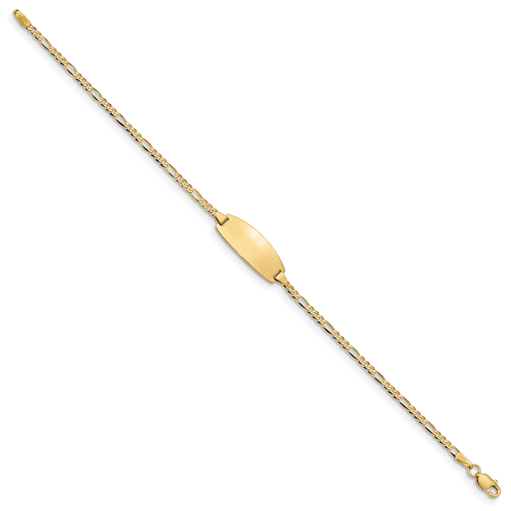 14k Polished Solid Chain/Solid Plate Figaro Link Oval 18x7.5mm Plate 7 inch ID Bracelet