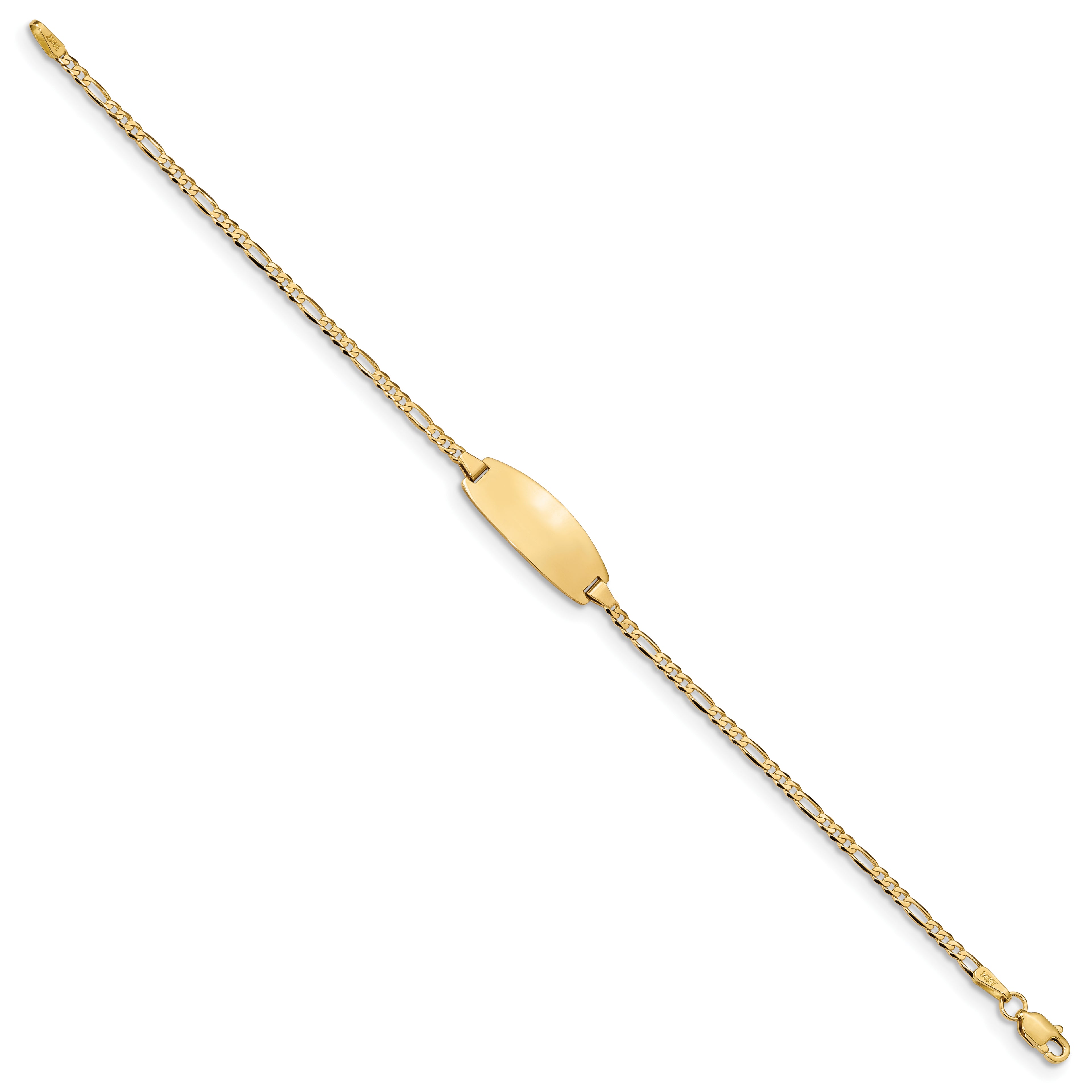 14k Polished Solid Chain/Solid Plate Figaro Link Oval 18x7.5mm Plate 7 inch ID Bracelet