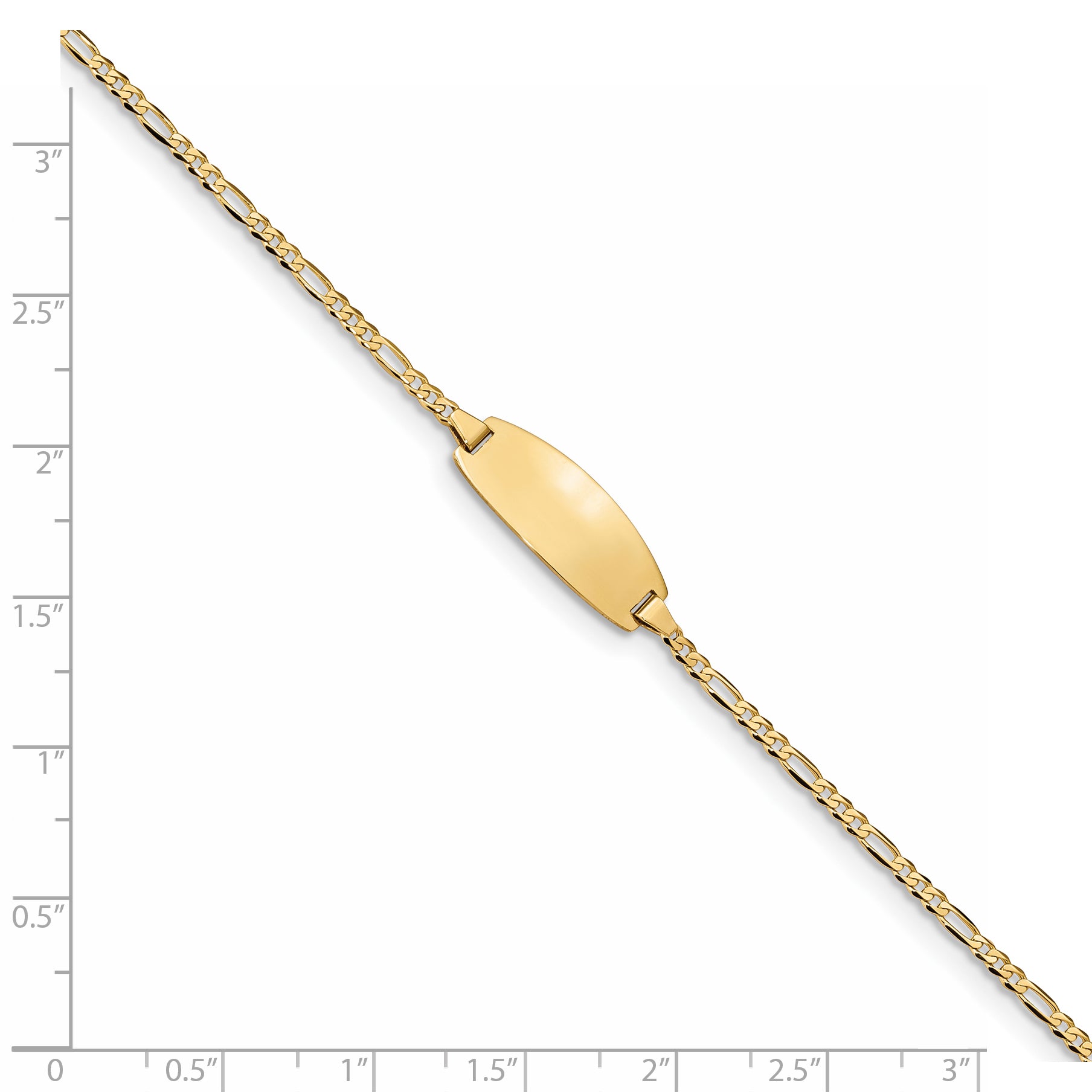 14k Polished Solid Chain/Solid Plate Figaro Link Oval 18x7.5mm Plate 7 inch ID Bracelet